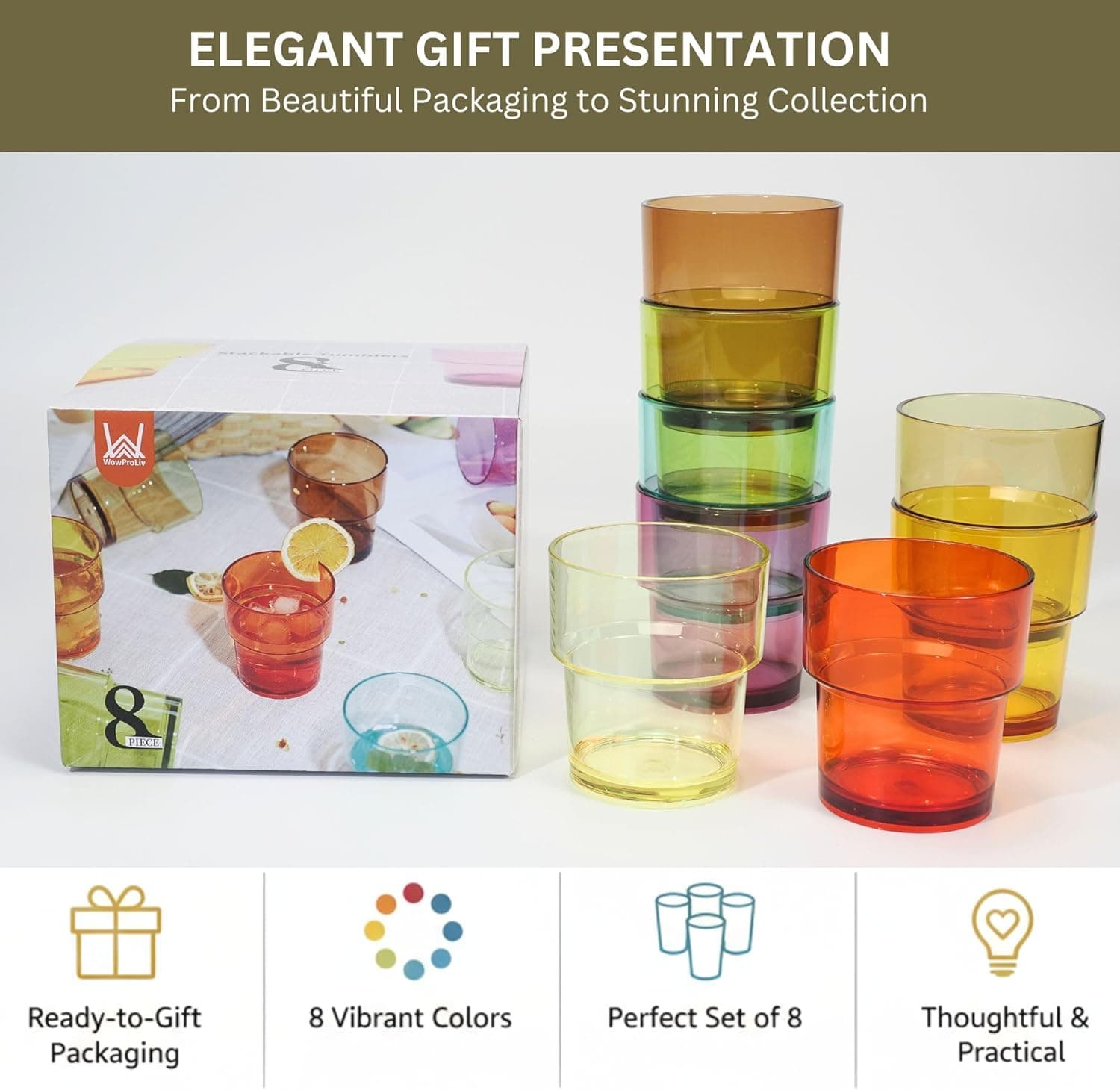 WowProLiv 14 oz Plastic Stackable Drinking Tumblers Set of 8 thumbnail 5