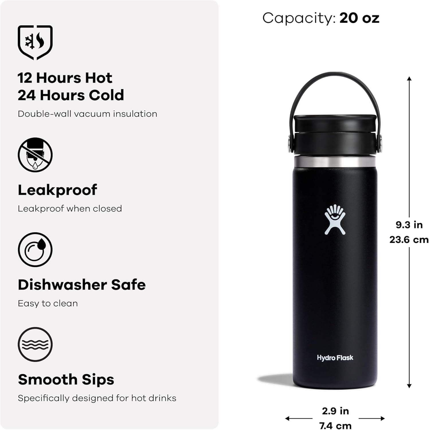 Hydro Flask Wide Mouth with Flex Sip Lid - 20 Oz Insulated Water Bottle thumbnail 5