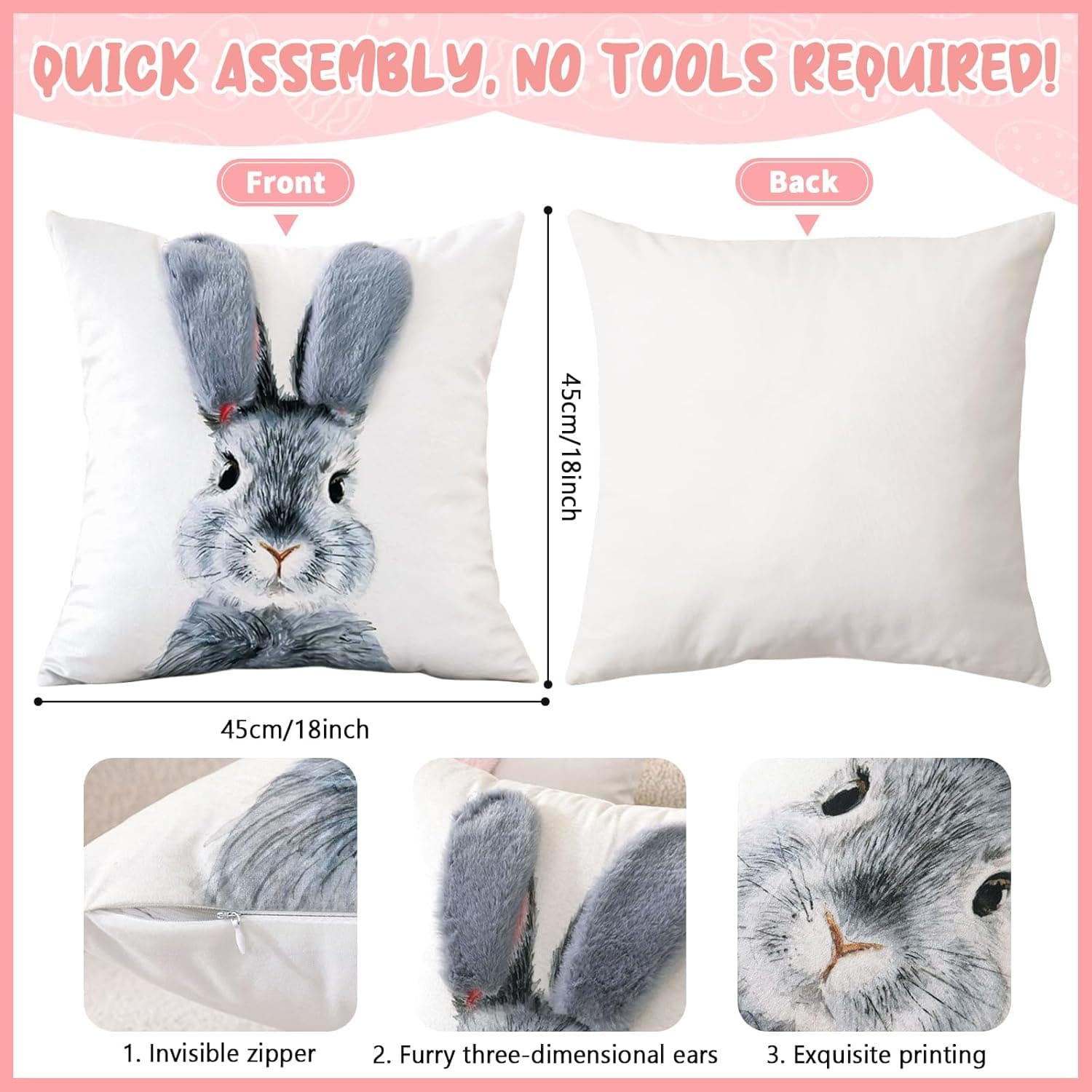 Easter Bunny Throw Pillow Covers Set of 2 (18x18) thumbnail 2