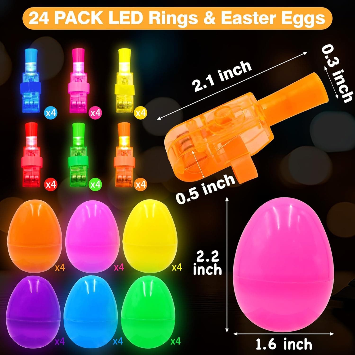 24 Pack Easter Eggs with Light Up Finger Lights thumbnail 2