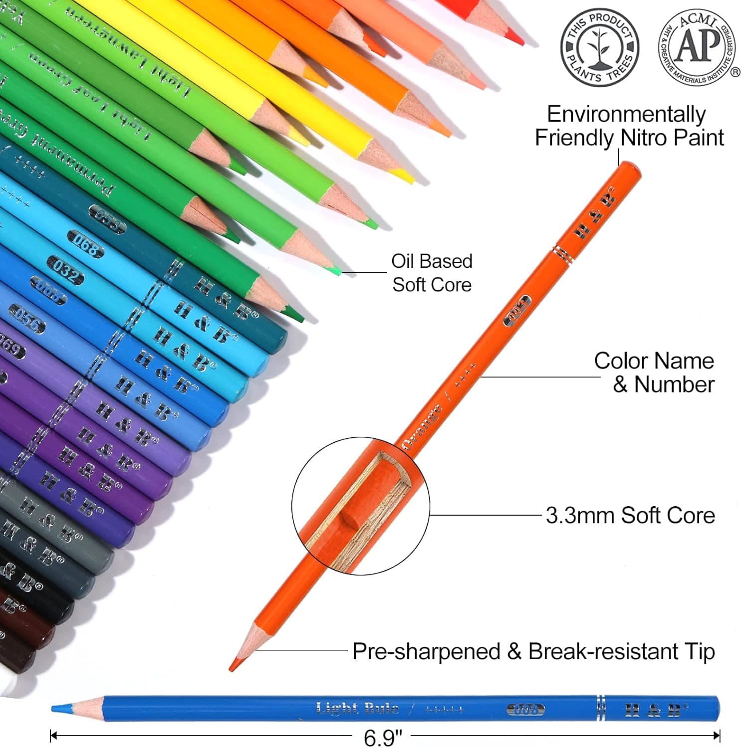 H &amp; B 72-Color Colored Pencils Set with Coloring Book, Eraser, and Sharpener - Perfect for Drawing and Coloring - Soft Oil-Based Cores Ideal for Adults and Beginners : Arts, Crafts &amp; Sewing thumbnail 3