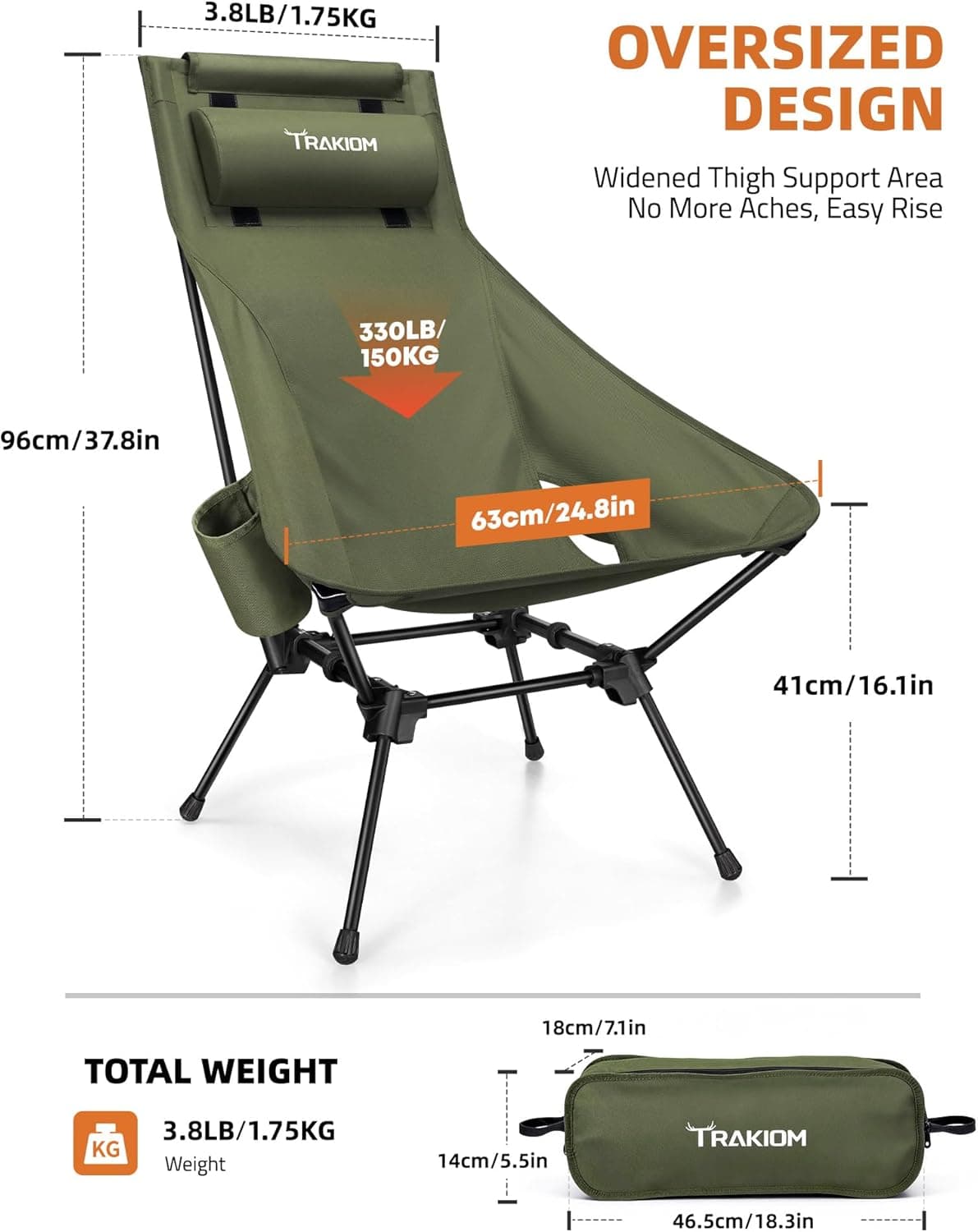 Trakiom High Back Portable Camping Chair thumbnail 2