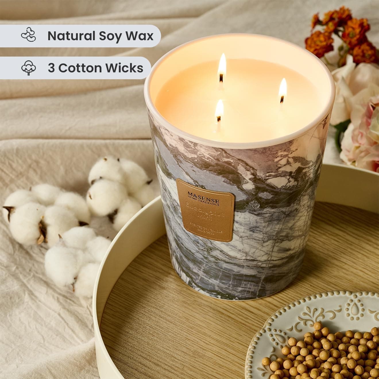 M&SENSE Extra Large 3-Wick Eucalyptus Mint Scented Candle thumbnail 2