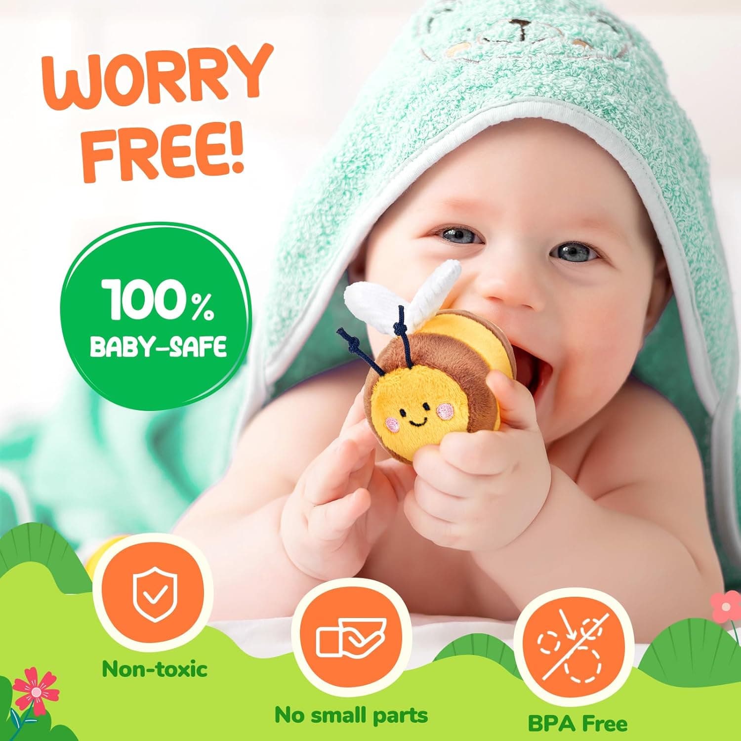 JoyCat 6 Month Old Baby Toys, Flower Beehive with 5 Stuffed Sensory Bees, Crinkle, Rattle, Mirror, Montessori Toys for 6-10 Months Old Babies, Infant Toys Baby Shower Easter Basket Stuffers Gifts : Toys &amp; Games thumbnail 2