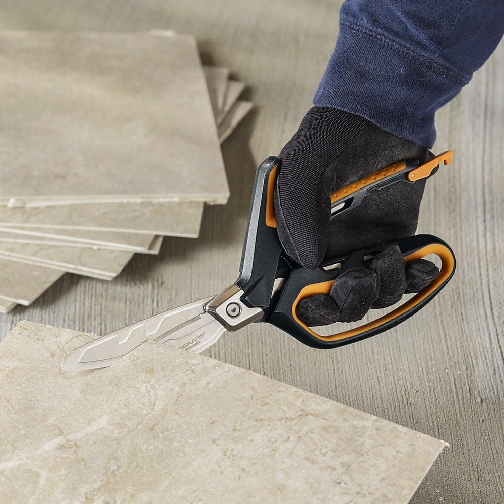 Fiskars PowerArc Easy Action Shears, Heavy Duty Scissors, Curved Stainless Steel Blades &amp; SoftGrip Ergonomic Handle, 10”, Orange/Gray - Amazon.com thumbnail 4