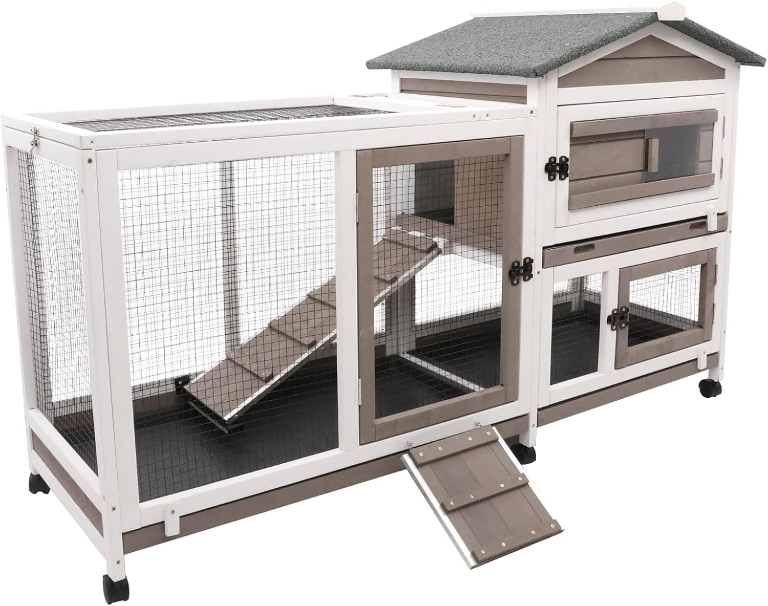 Gowoodhut Rabbit Hutch Indoor Outdoor 2 Story Bunny Cage with 6 Wheels — Easter Gifts gift idea