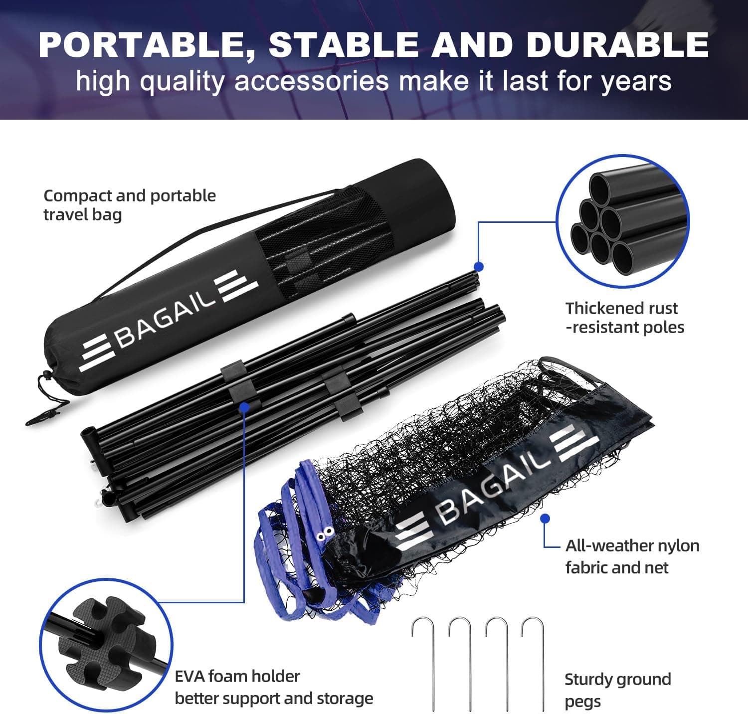 BAGAIL All-in-1 Badminton Net, Height Adjustable (Up to 5.1 thumbnail 3