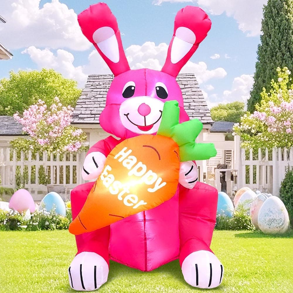 KOOY 4FT Easter Bunny Inflatables Outdoor Decoration, Inflatable Easter Bunny Yard Decorations, Blow up Easter Decorations Outdoor for Lawn Garden Holiday Decor : Patio, Lawn &amp; Garden image 1