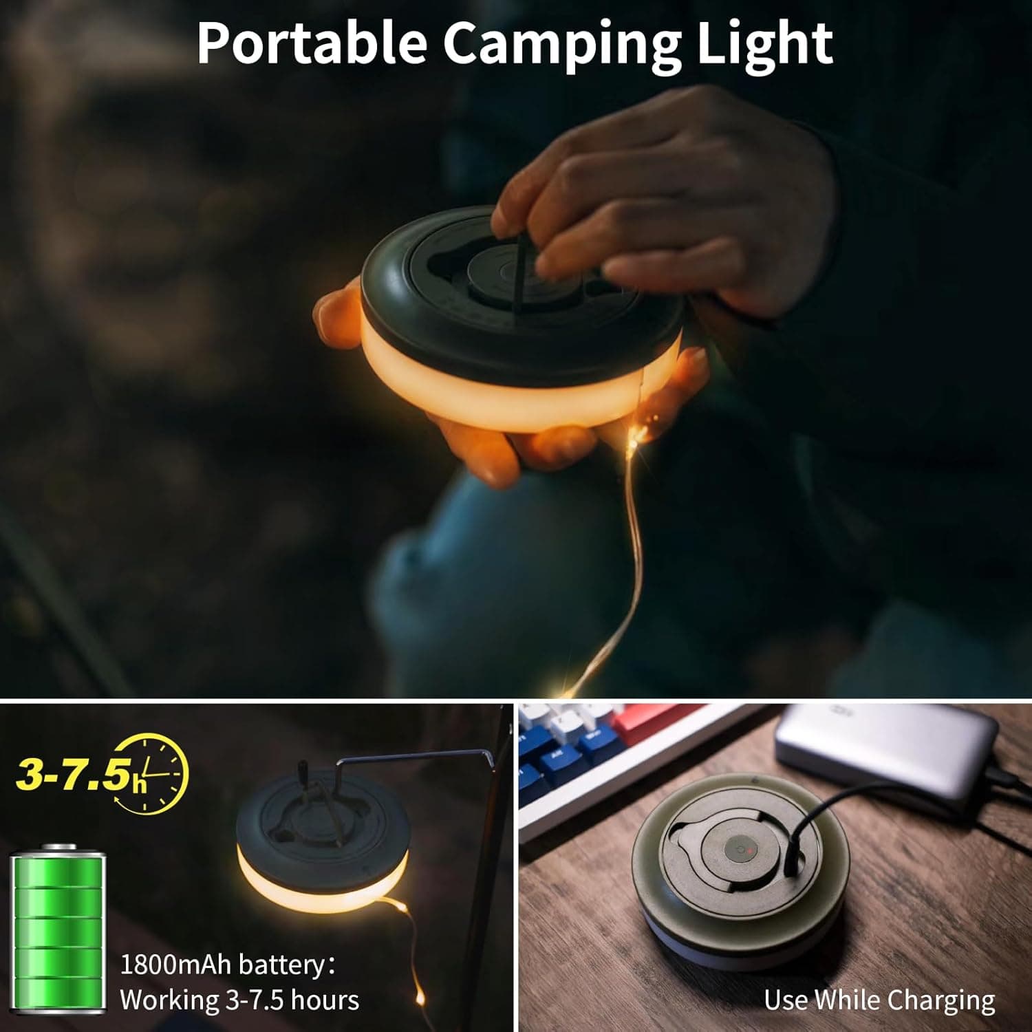 HAMLITE Camping String Lights,2 in 1 Outdoor Waterproof Portable Stowable String Light with 5 Lighting Modes(32.8Ft), USB Camping Lights, Rechargeable String Lights for Yard Hiking,Christmas : Sports &amp; Outdoors thumbnail 4