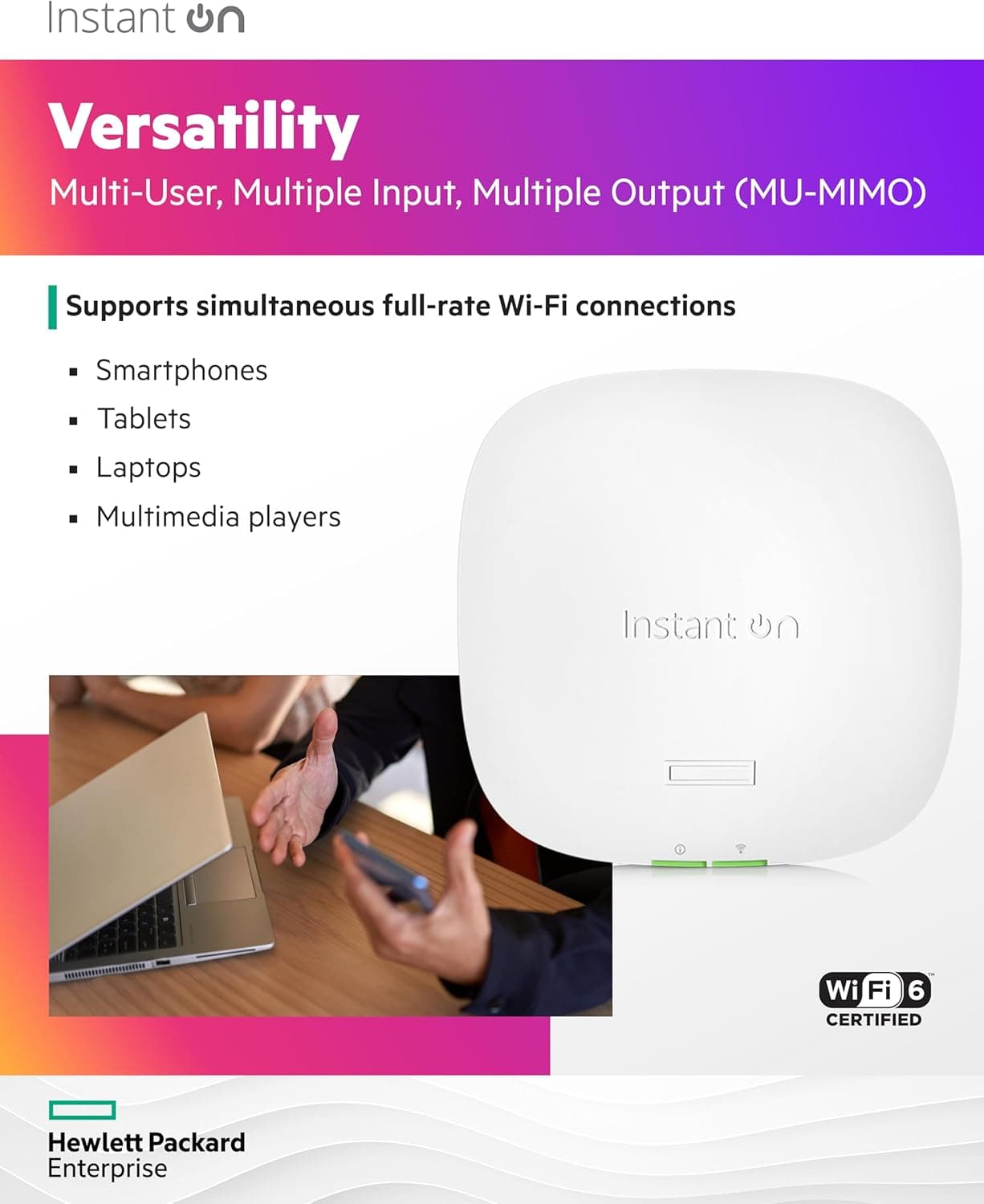 HPE Networking Instant On Access Point AP22 2x2 WiFi 6 Indoor Wireless Access Point | Long Range, Secure, Smart Mesh Support | Power Source Not Included | US Model (R4W01A) : Electronics thumbnail 5