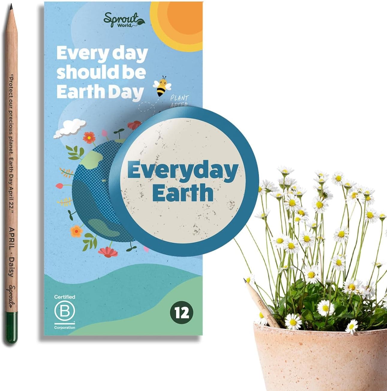SproutWorld Wood-Cased Pencils | EVERYDAY EARTH | HB Pre-Sharpened Graphite Plantable Wooden Pencils with Flower, Herb &amp; Vegetable Seeds |Gift Ideal for Drawing, Sketching &amp; Shading | 12 Pack : Office Products image 1