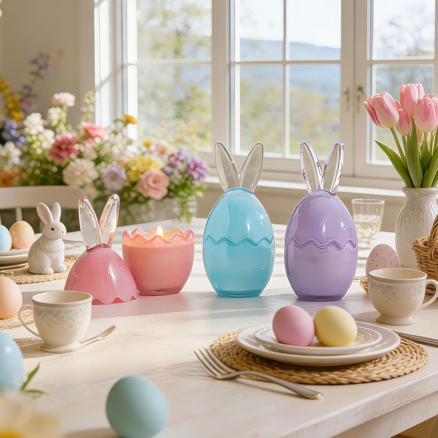 Lanpn 3 Pcs Easter Bunny Candles Gift Set, Spring Easter Scented Candle 6.7", Each 4oz Soy Wax, Decorative Rabbit Shaped Jar Candle for Woman, Party Holiday Home Table Decor, Pastel Color : Home &amp; Kitchen thumbnail 5