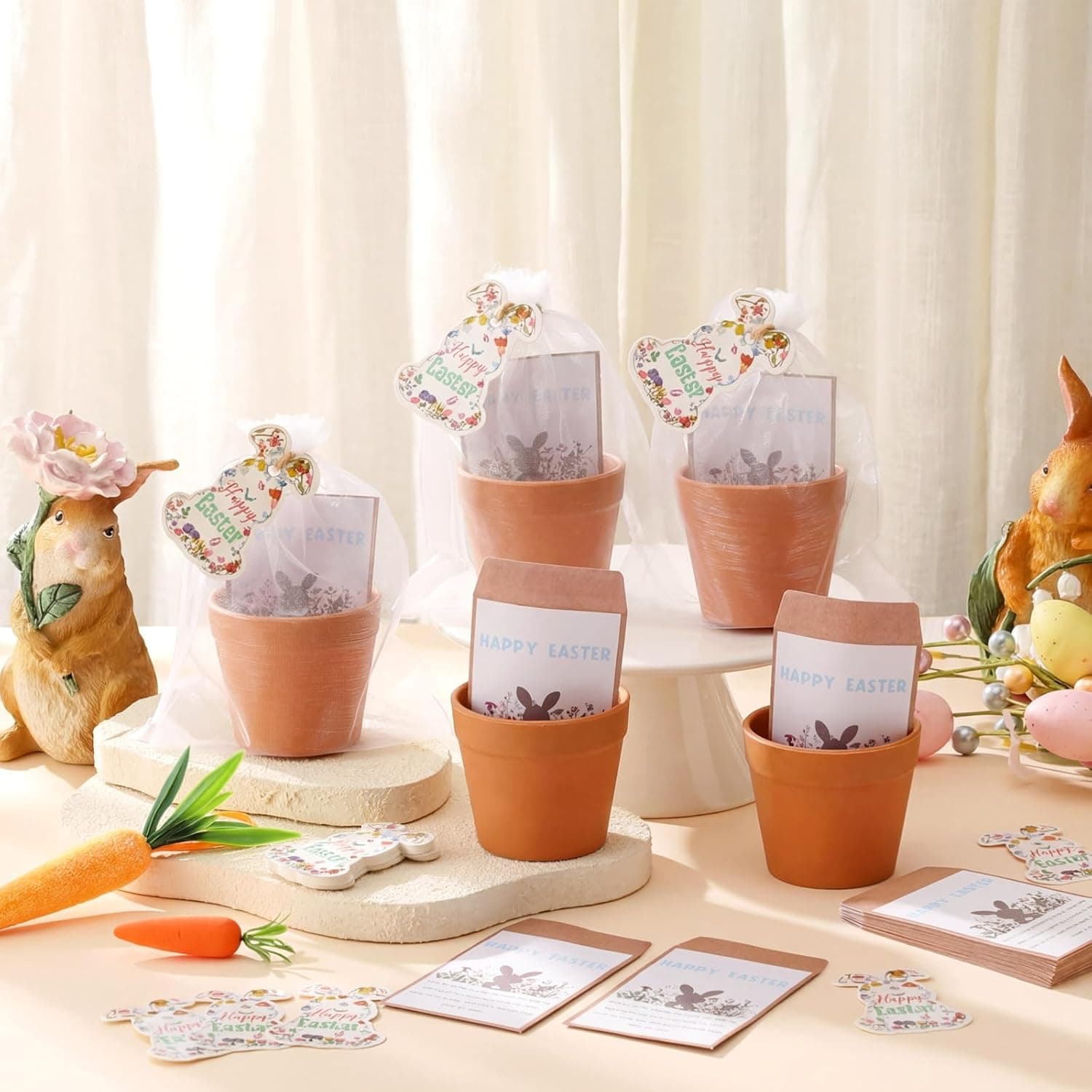 Ctosree 24 Sets Happy Easter Party Favors for Guests Easter Bunny Seed Packets Kit Including Self Adhesive Seed Packets Mini Flowerpots Bunny Tags Organza Bags for Basket Stuffers Gifts : Patio, Lawn &amp; Garden thumbnail 3