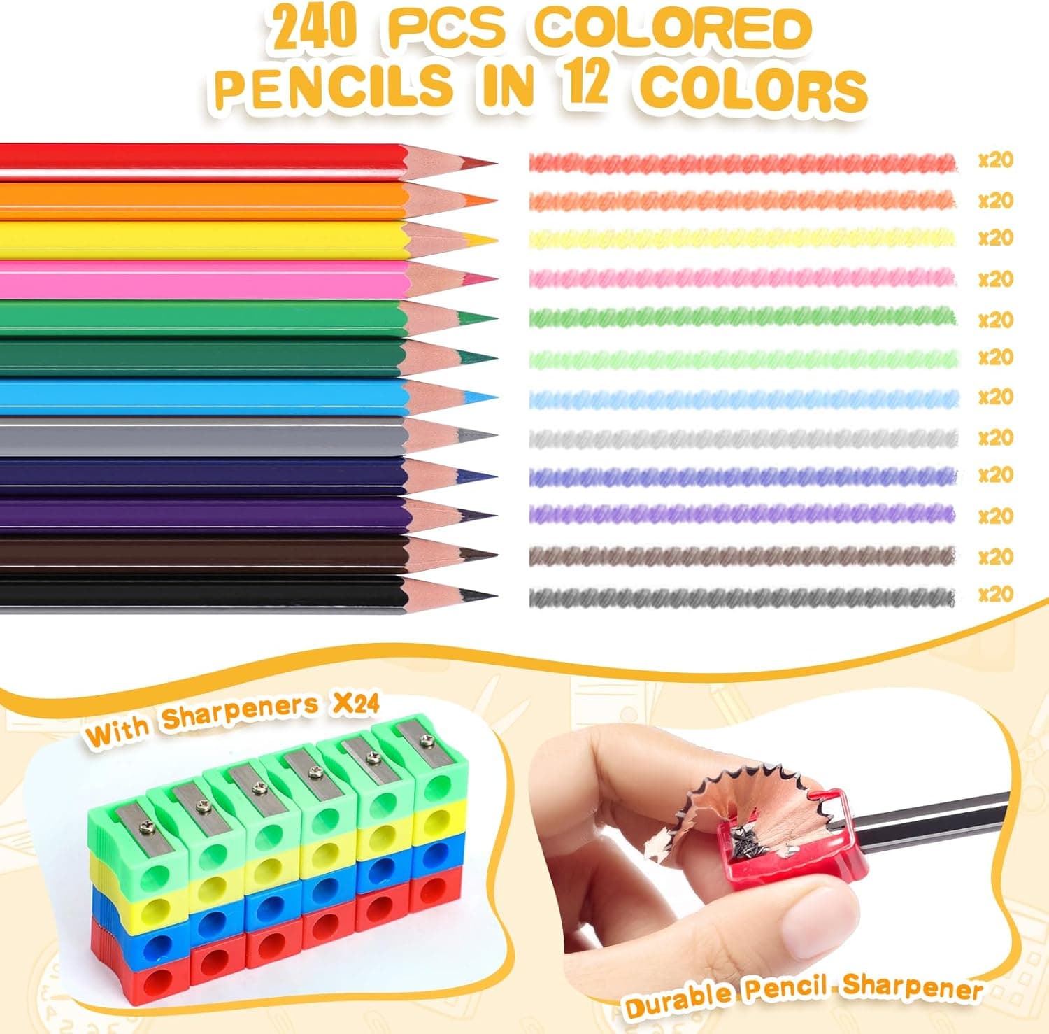 240 Pack Colored Pencils with Sharpeners - Bulk Assorted Colors thumbnail 2
