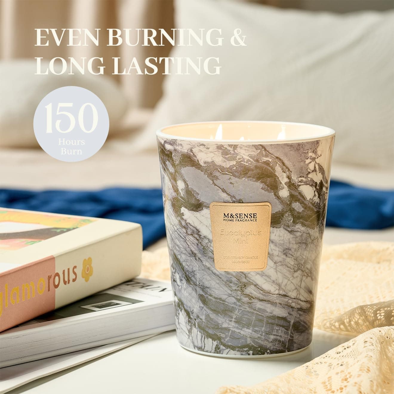 M&SENSE Extra Large 3-Wick Eucalyptus Mint Scented Candle thumbnail 5