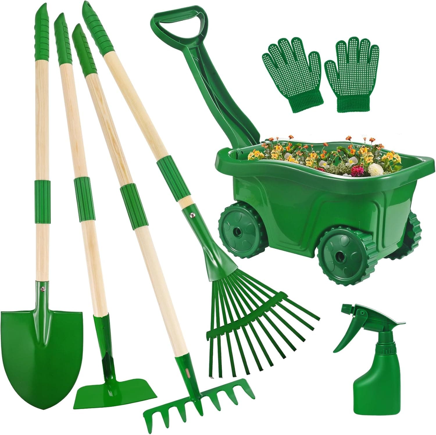 Duckura Kids Gardening Tools Set - 7pcs Wheelbarrow Set for Kids with Shovel, Rake, Leaf Rake, Summer Outdoor Yard Digging Weed Birthday Gifts Toys, Easter for Boys Girls Age 2 3+ Years(Green) : Toys &amp; Games — Spring Gift Ideas gift idea