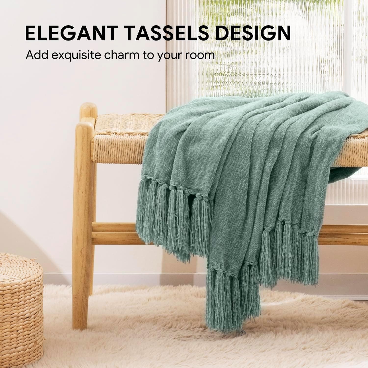 RECYCO Soft Cozy Chenille Throw Blanket with Fringe Tassel thumbnail 2