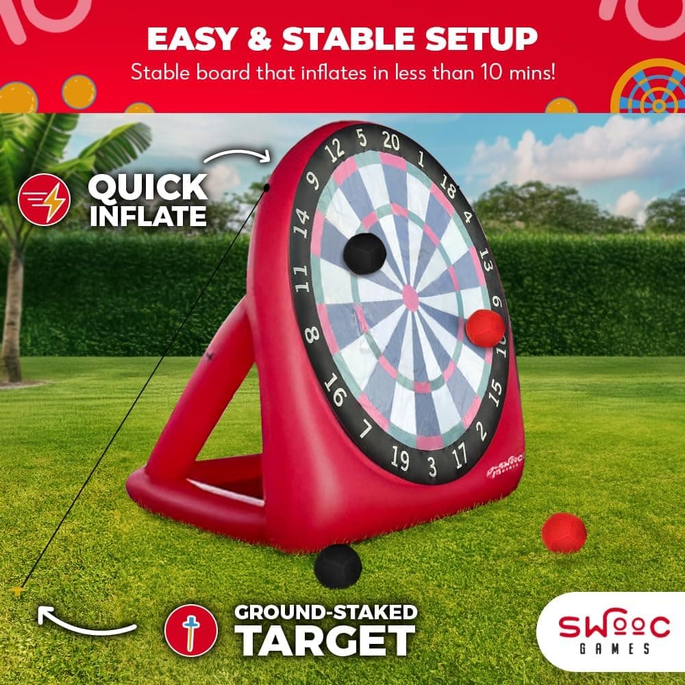 Swooc Games - Premium Inflatable Giant Kick Darts (15+ Ways to Play) - Jumbo Soccer Dartboard with Air Pump - Big Carnival Games - Giant Outdoor Games - Oversized Dart Board Yard &amp; Lawn Game : Sports &amp; Outdoors thumbnail 3
