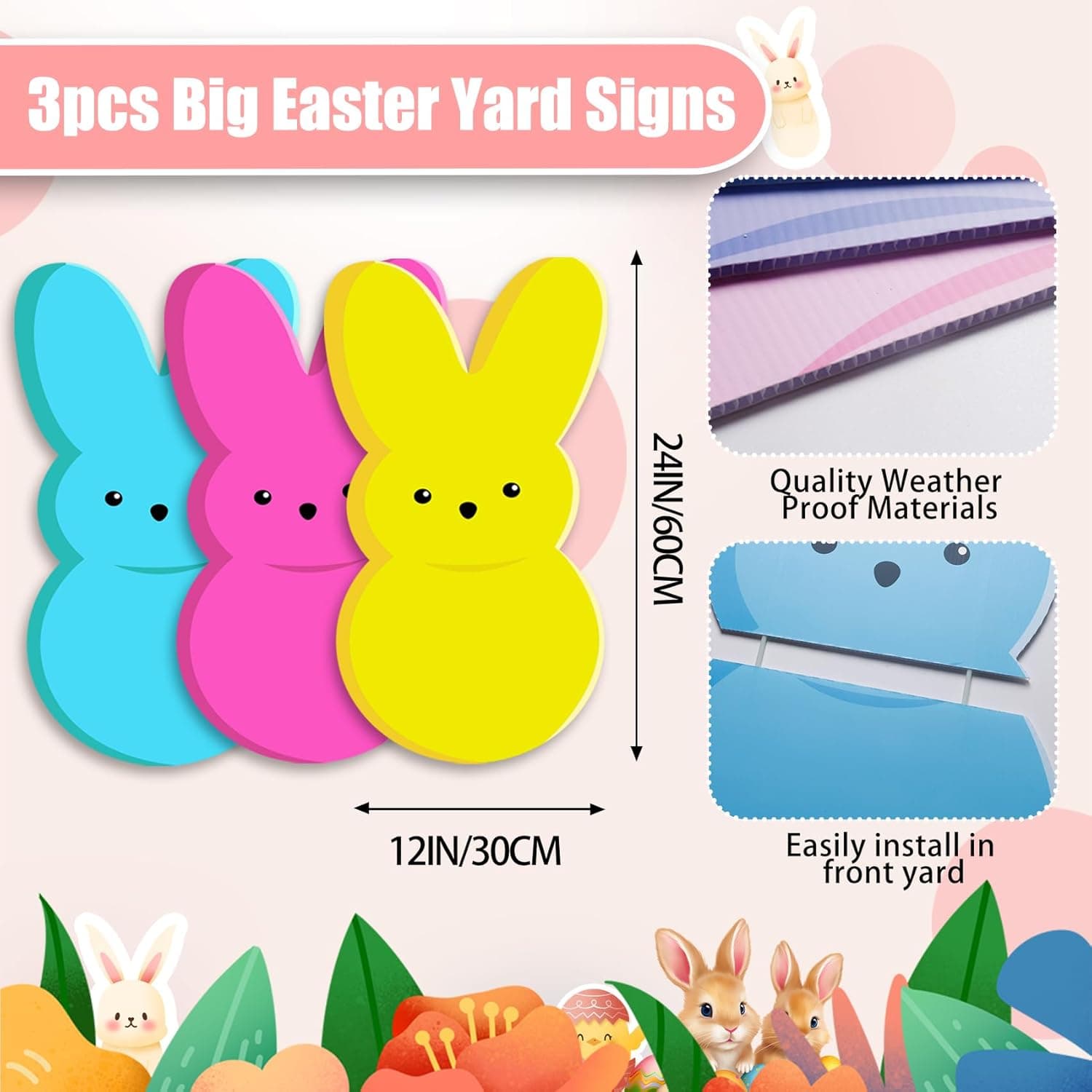 24in Bunny Yard Sign Stakes - Outdoor Lawn Decorations for Easter Party Supplies : Patio, Lawn &amp; Garden thumbnail 3