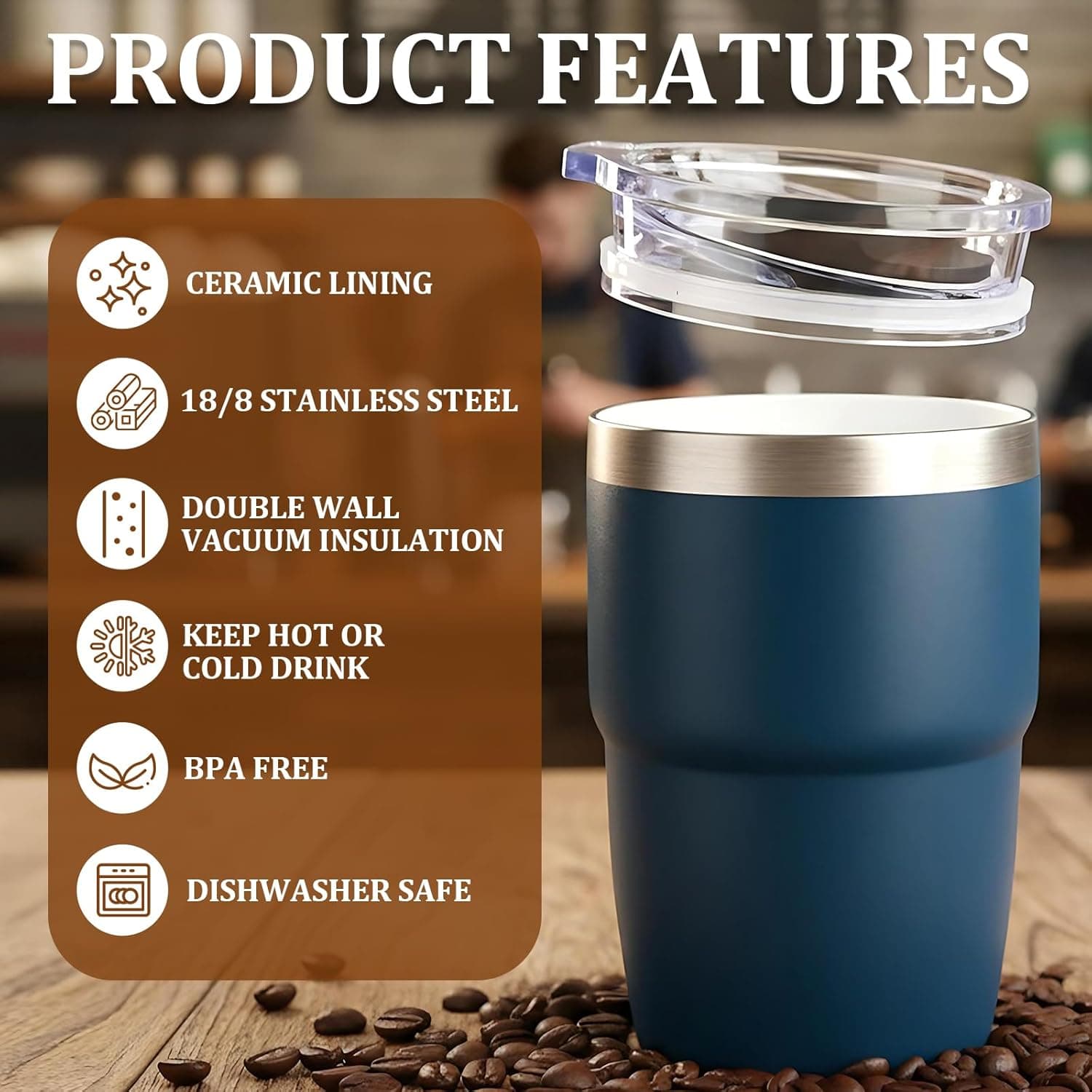 Zenbo 8 oz Stackable Espresso Cups with Magnetic Lid - Sage Green 2-Pack thumbnail 2