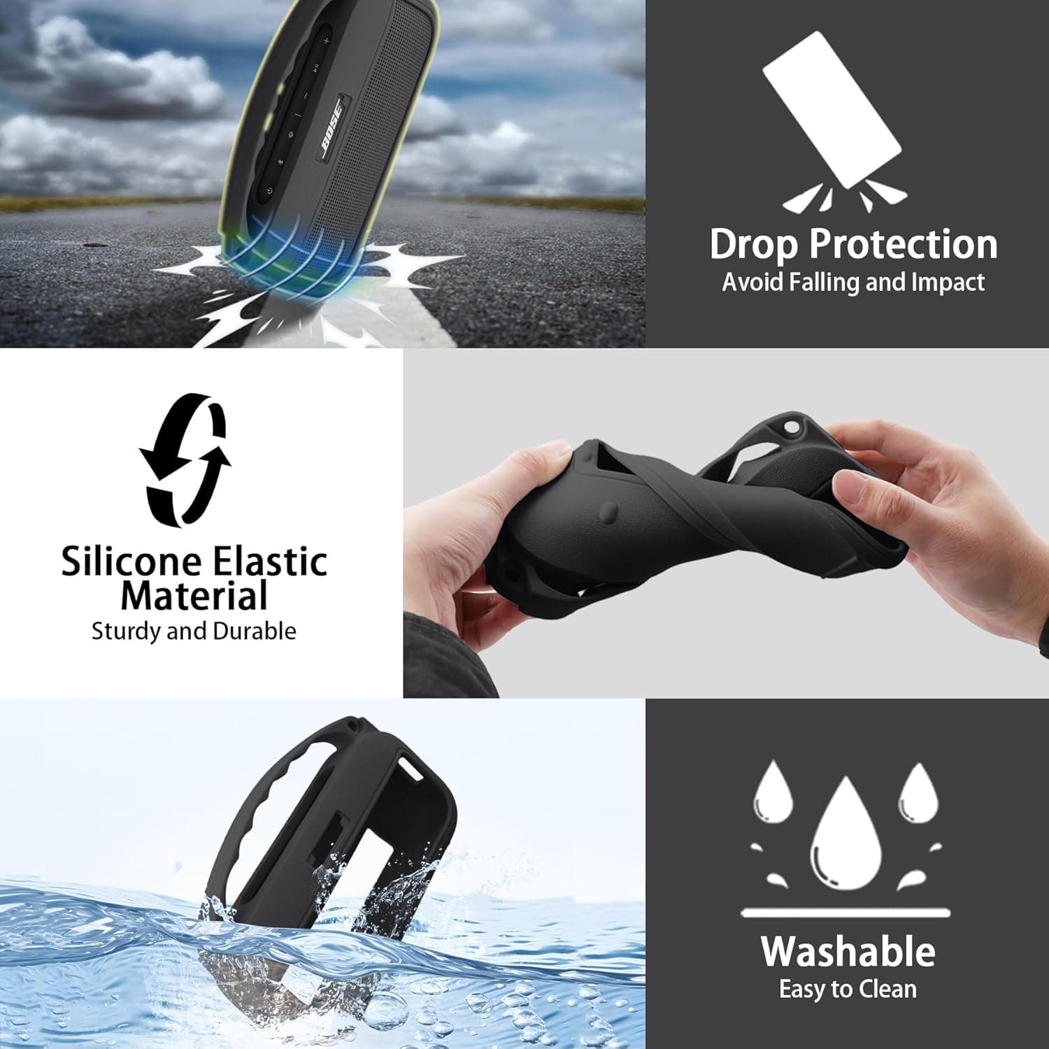 Aenllosi Soft Silicone Case Replacement for Bose New SoundLink Flex 2nd Gen Bluetooth Portable Speaker (Black) : Electronics thumbnail 4