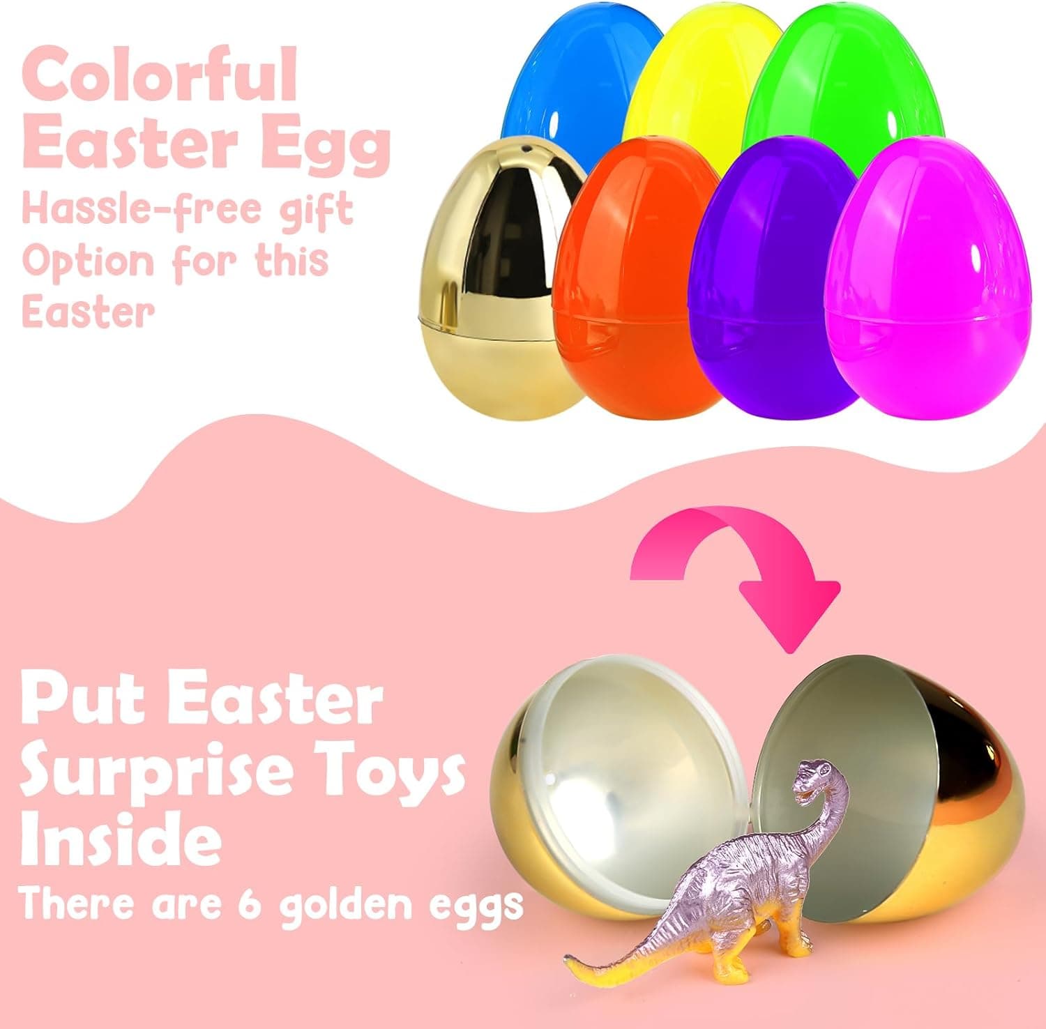 [ 6 Surprise Golden Eggs ] 100 Pack Prefilled Easter Eggs with Assorted Toys Inside, Pre-filled Easter Egg Hunt Stuffed, 100 Plastic Easter Eggs Fillers with Toys, Easter Basket Stuffers : Toys &amp; Games thumbnail 3