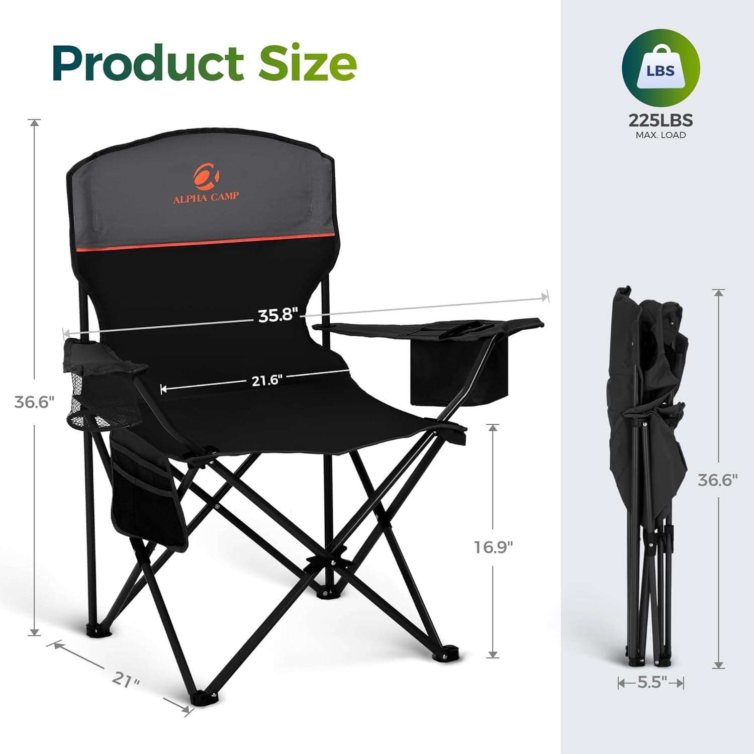 ALPHA CAMP Folding Camping Chairs 2-Pack thumbnail 3