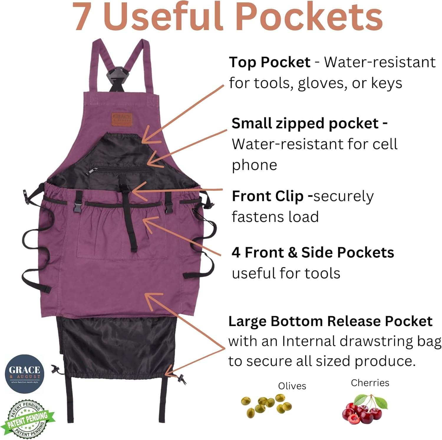 Grace and August Gardening Apron with 7 Pockets thumbnail 2
