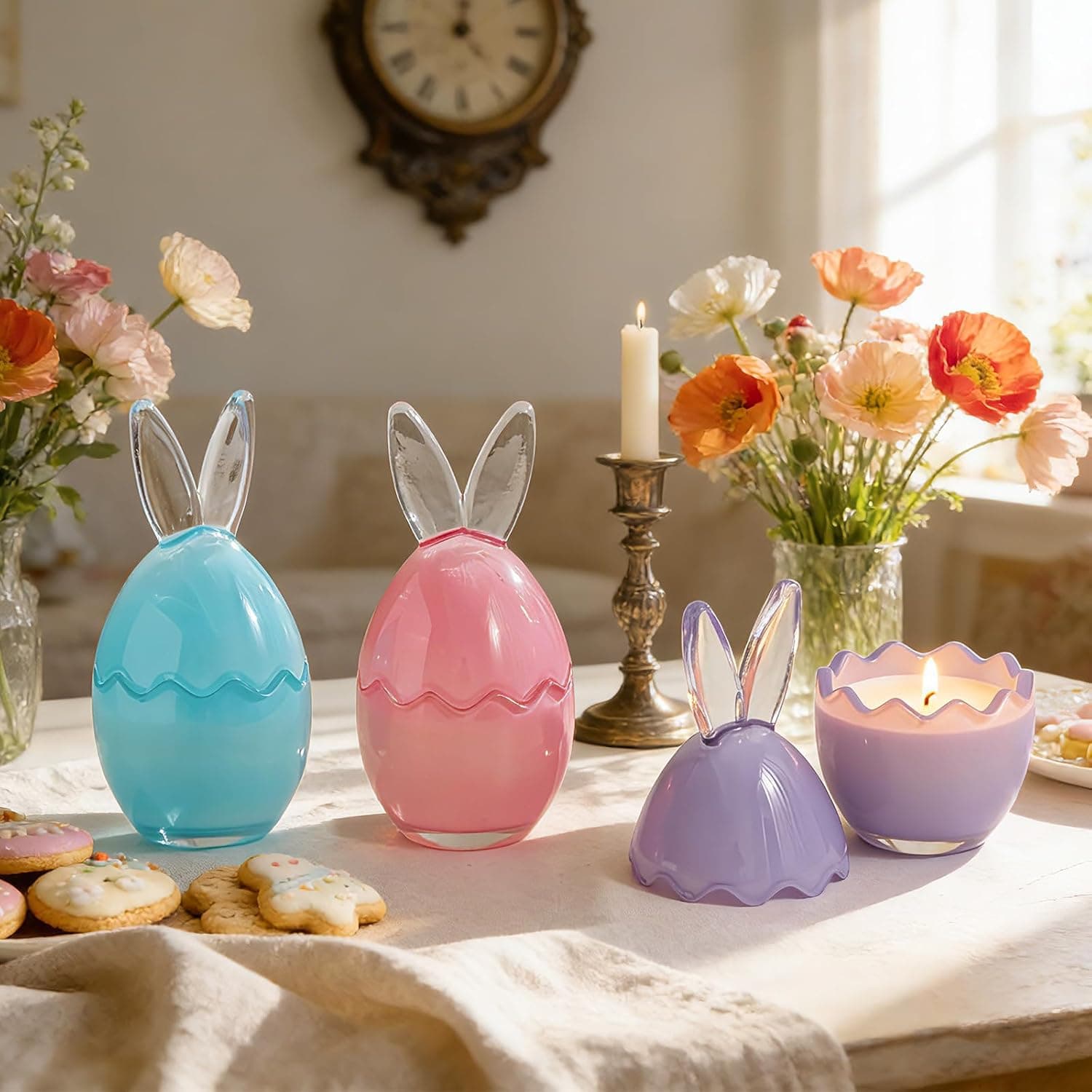 Lanpn 3 Pcs Easter Bunny Candles Gift Set, Spring Easter Scented Candle 6.7", Each 4oz Soy Wax, Decorative Rabbit Shaped Jar Candle for Woman, Party Holiday Home Table Decor, Pastel Color : Home &amp; Kitchen thumbnail 4