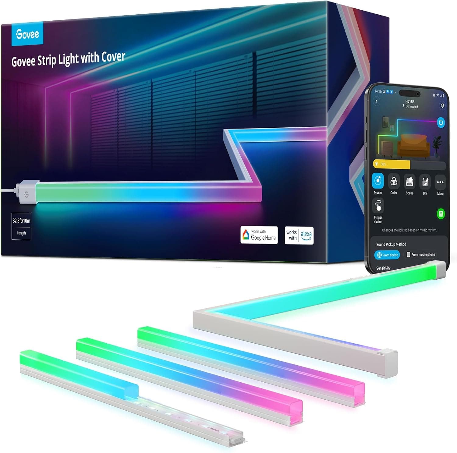 Govee RGBIC LED Strip Lights 32.8ft with Covers image 1