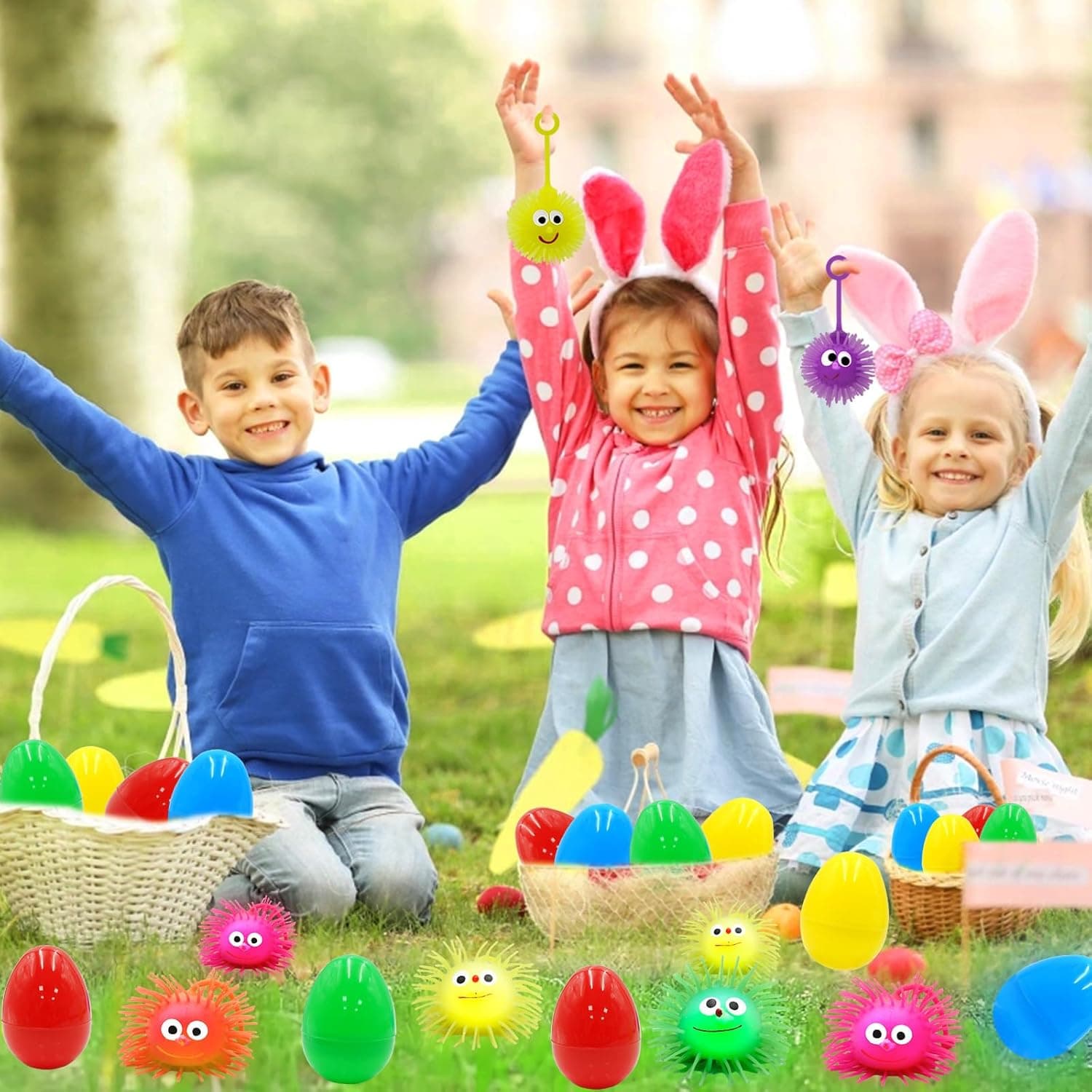 PIONJOY Jumbo Easter Eggs Filled with LED Puffer Balls, 8-Pack Light-Up Squeeze Stress Relief Toys for Kids, Easter Egg Hunt Fillers Treats Easter Basket Stuffers for Kid Toddler Boys Girls : Toys &amp; Games thumbnail 4