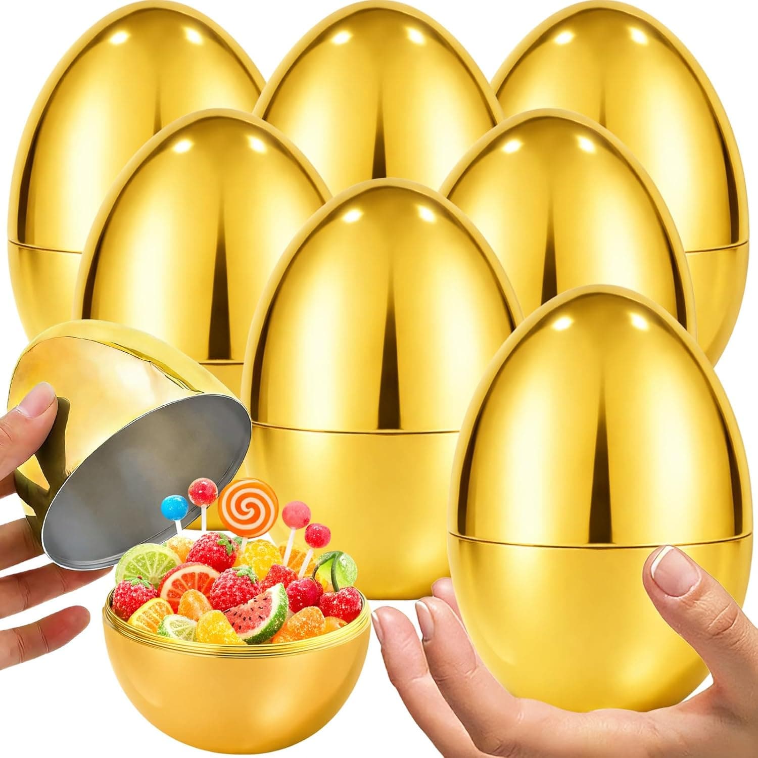 ZICZLI 6 PCS 6" Jumbo Golden Metallic Easter Eggs image 1