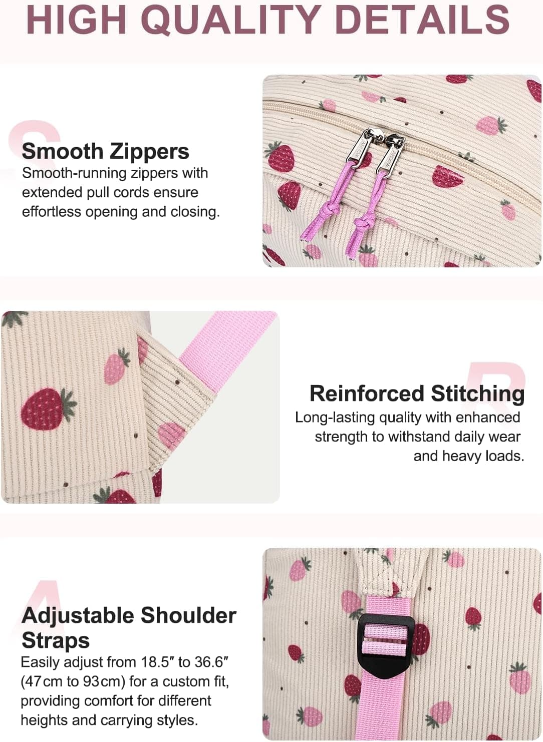 VASCHY Corduroy Backpack in Strawberry thumbnail 4