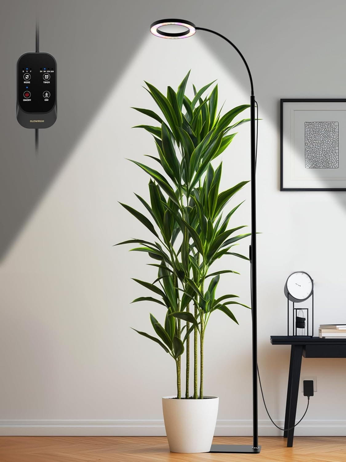 GLOWRIUM Full Spectrum LED Grow Light with Adjustable Height and Timer - 24W image 1