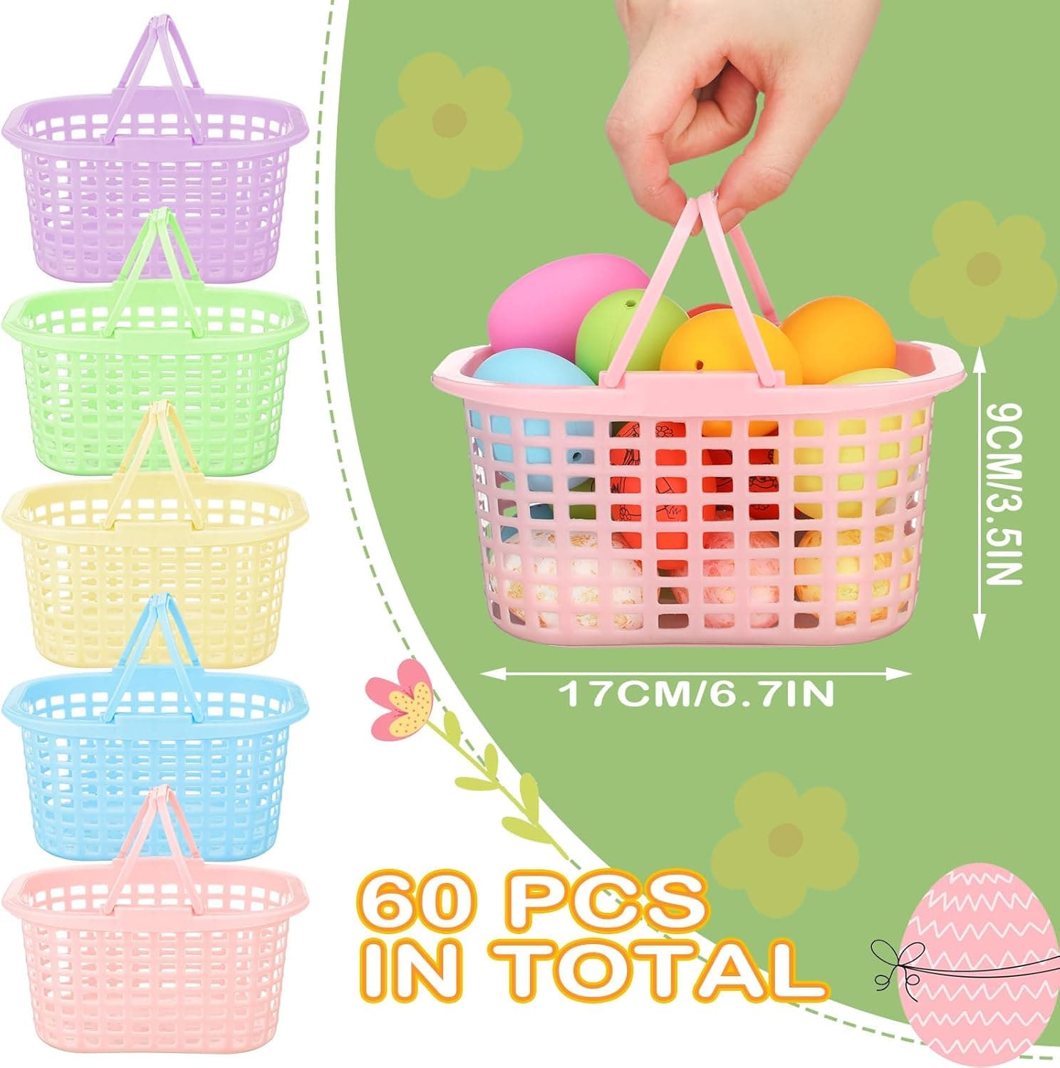 SiliFine 60 Pcs Pastel Plastic Easter Baskets Bulk Small Colorful Plastic Baskets with Handles Easter Gift Wrap Basket for Easter Party Egg Hunts Easter Eggs Party Favor : Everything Else thumbnail 3