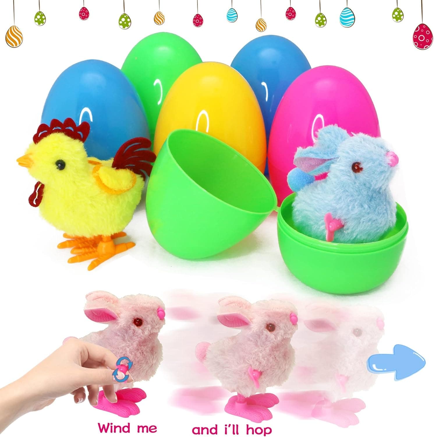 8 Pack Prefilled Easter Eggs with Wind-Up Jumping Bunnies and Chicks thumbnail 4