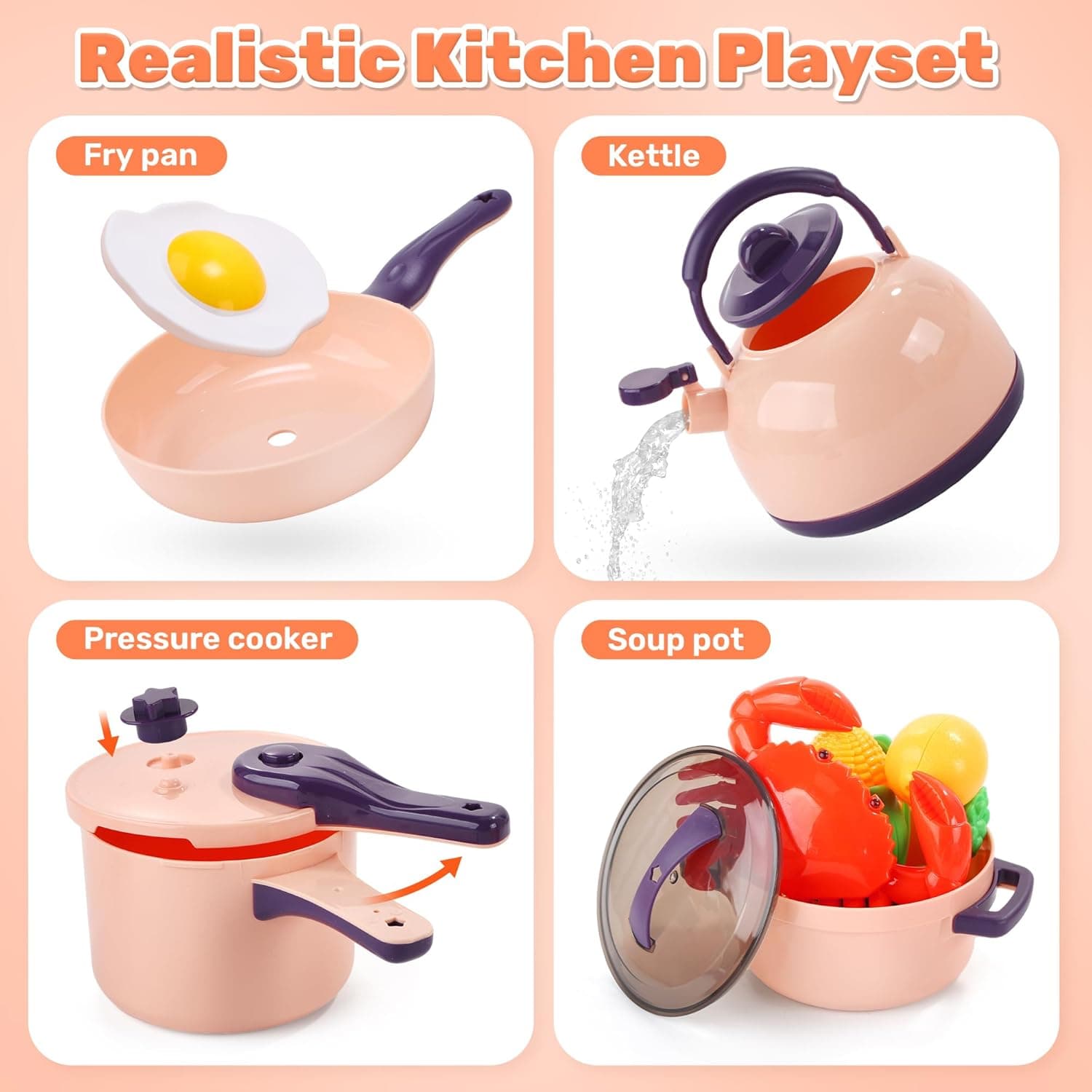 CUTE STONE Play Kitchen Cooking Playset with BBQ Grill and Food Accessories thumbnail 3