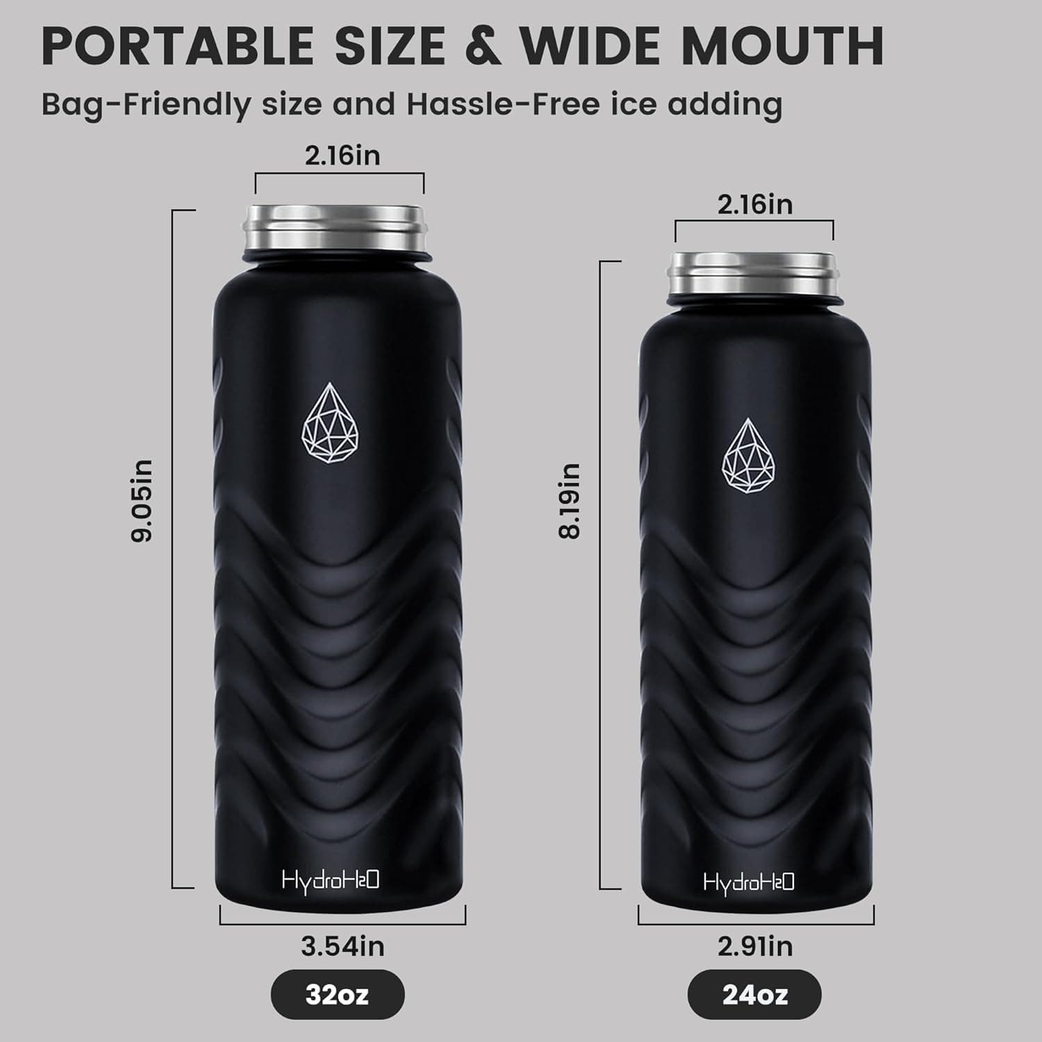 24oz Stainless Steel Insulated Water Bottle, 48H Cold &amp; 24H Hot, Leak-Proof Wide Mouth Lids (Straw &amp; Spout), BPA-Free Bottles, Mens Water Bottle for Gym, Hiking, Travel - Black : Sports &amp; Outdoors thumbnail 2