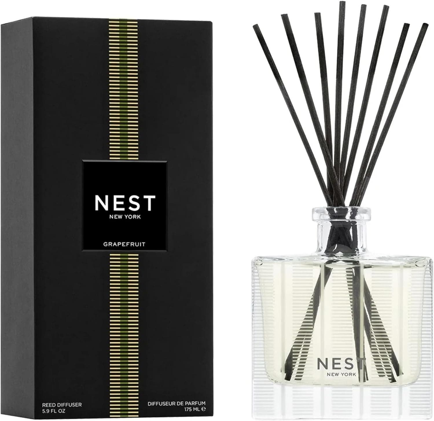 NEST New York Reed Diffuser, Grapefruit - 5.9 fl oz - Fragrance for Up to 90 Days - Reusable, Refillable Glass Holder - Includes 8 All-Natural Reed Sticks - Flame Free : Home &amp; Kitchen image 1
