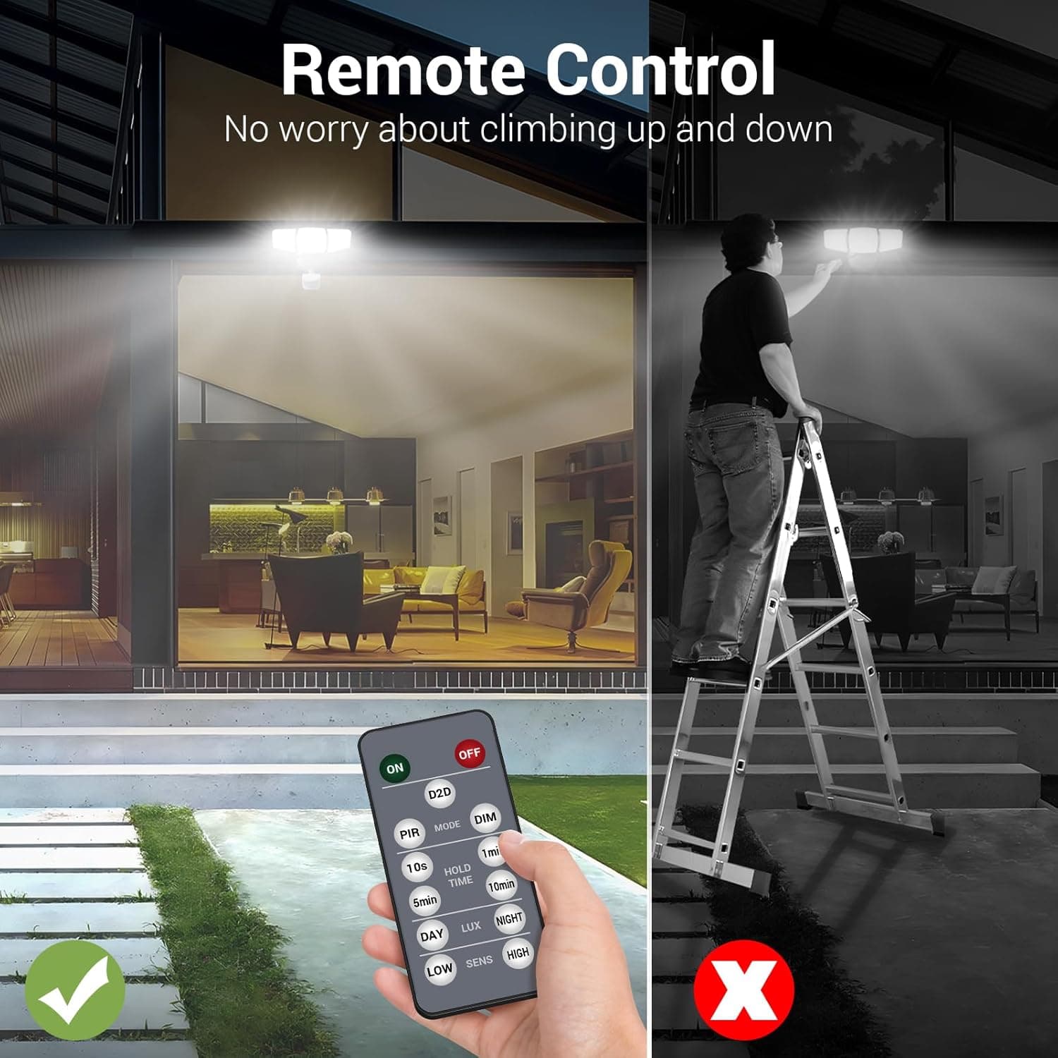 NOVOSTELLA Security Lights Motion Sensor Outdoor, 2Pack LED Flood Lights with Remote, Dusk to Dawn 45W 5000lm 5000K, 3 Heads Wired Wall Adjustable Floodlights, IP65 Waterproof for Garage Yard House - Amazon.com thumbnail 2