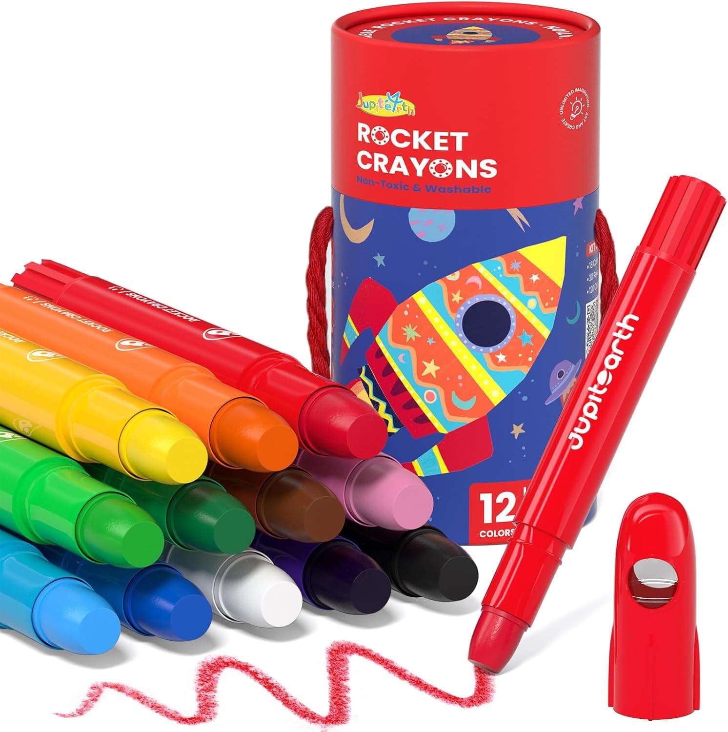 JUPITEARTH 12 Colors Twist Crayons for Toddlers 1-3, Non-Toxic Washable Crayons for Ages 4-8 with Storage Bucket, Ultra-Silky and Easy to Hold Art Supplies,Ideal Christmas Gift for Boys and Girls : Toys &amp; Games image 1