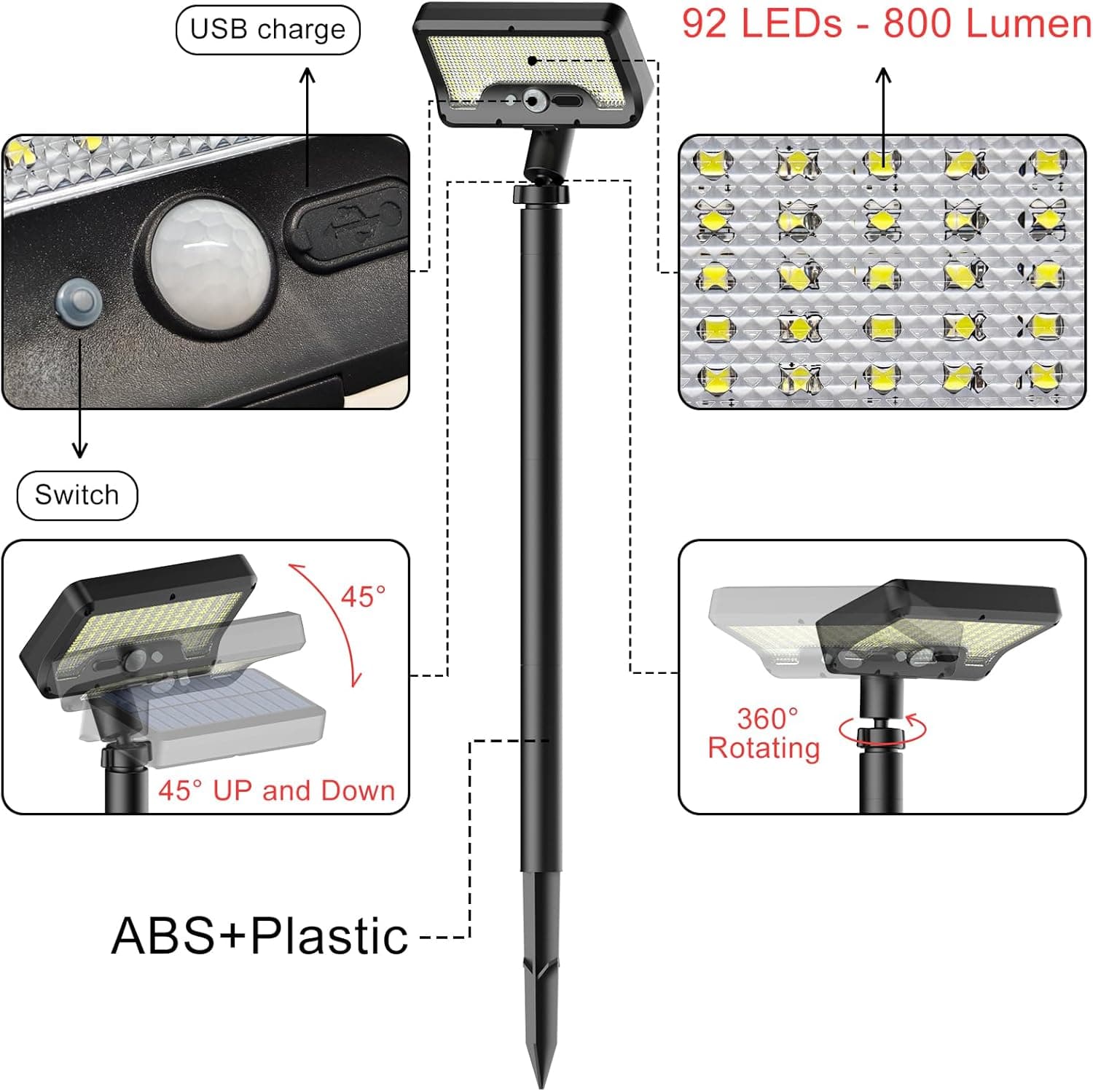 Tryme Solar Motion Lights Outdoor Waterproof 92 LEDs Pathway Lights - 2 Pack thumbnail 3