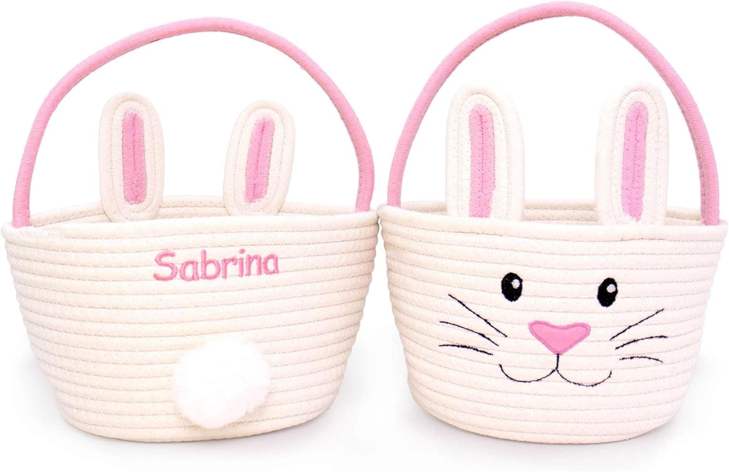 Personalized Easter Bunny Rope Basket (Pink) thumbnail 5