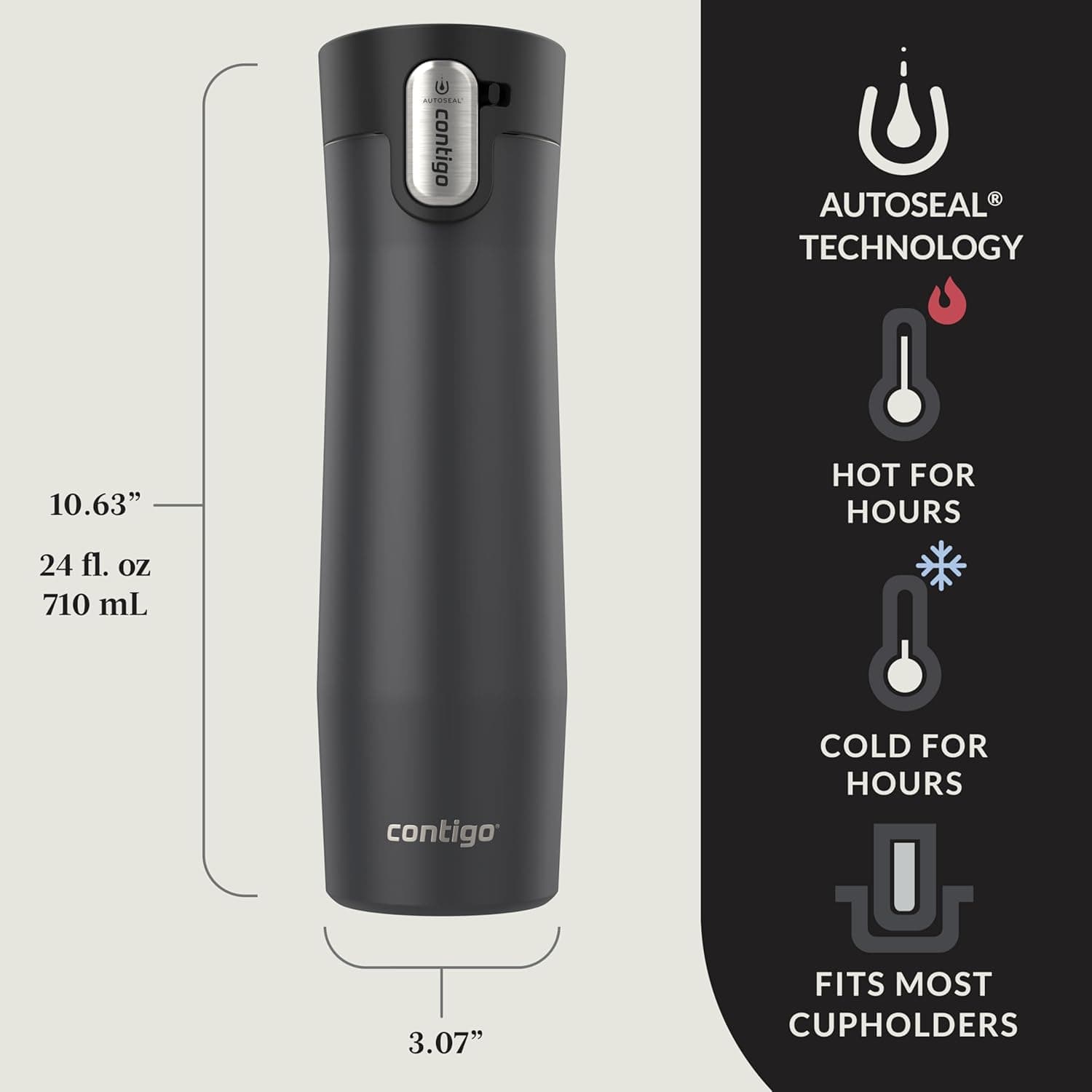 Contigo West Loop 3.0 Stainless Steel Insulated Travel Mug, Leak Proof with AutoSeal Lid, 24oz, Matte Black : Home &amp; Kitchen thumbnail 4