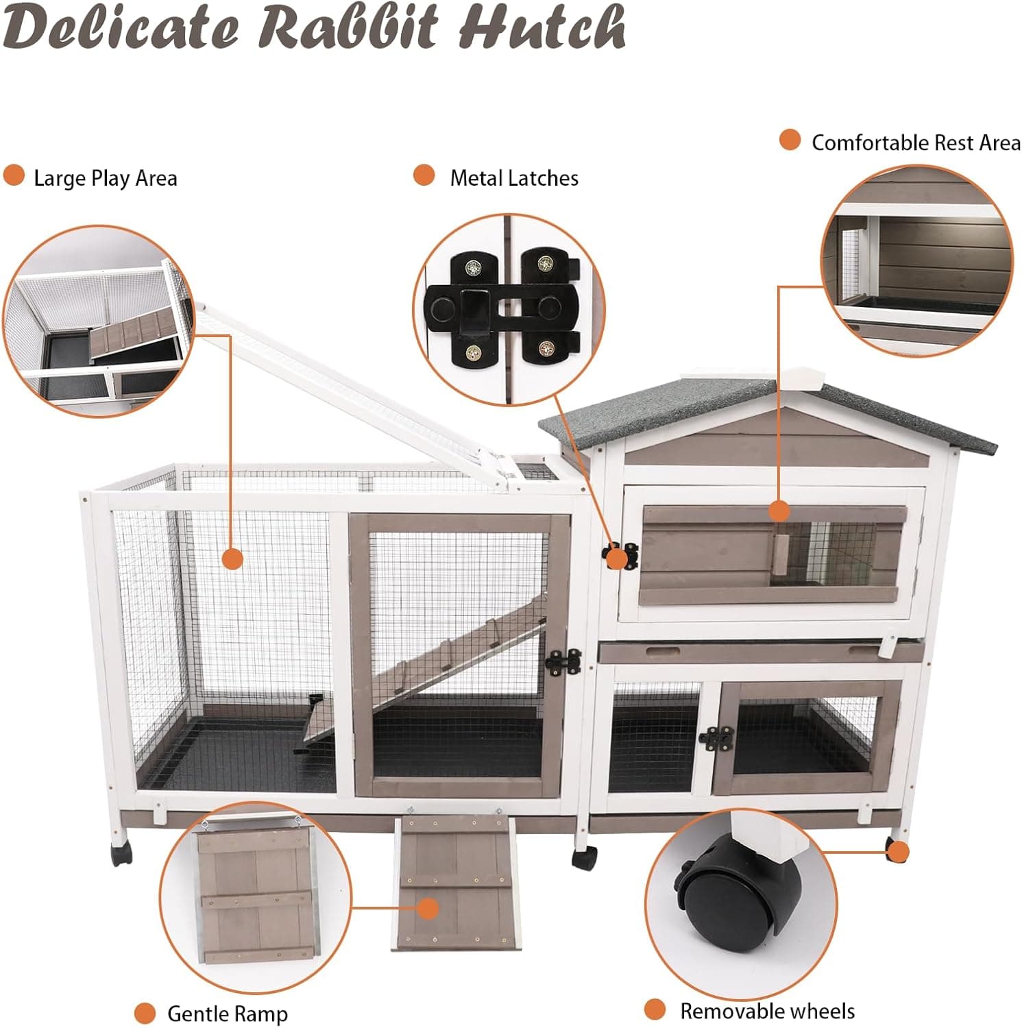 Gowoodhut Rabbit Hutch Indoor Outdoor 2 Story Bunny Cage with 6 Wheels thumbnail 4