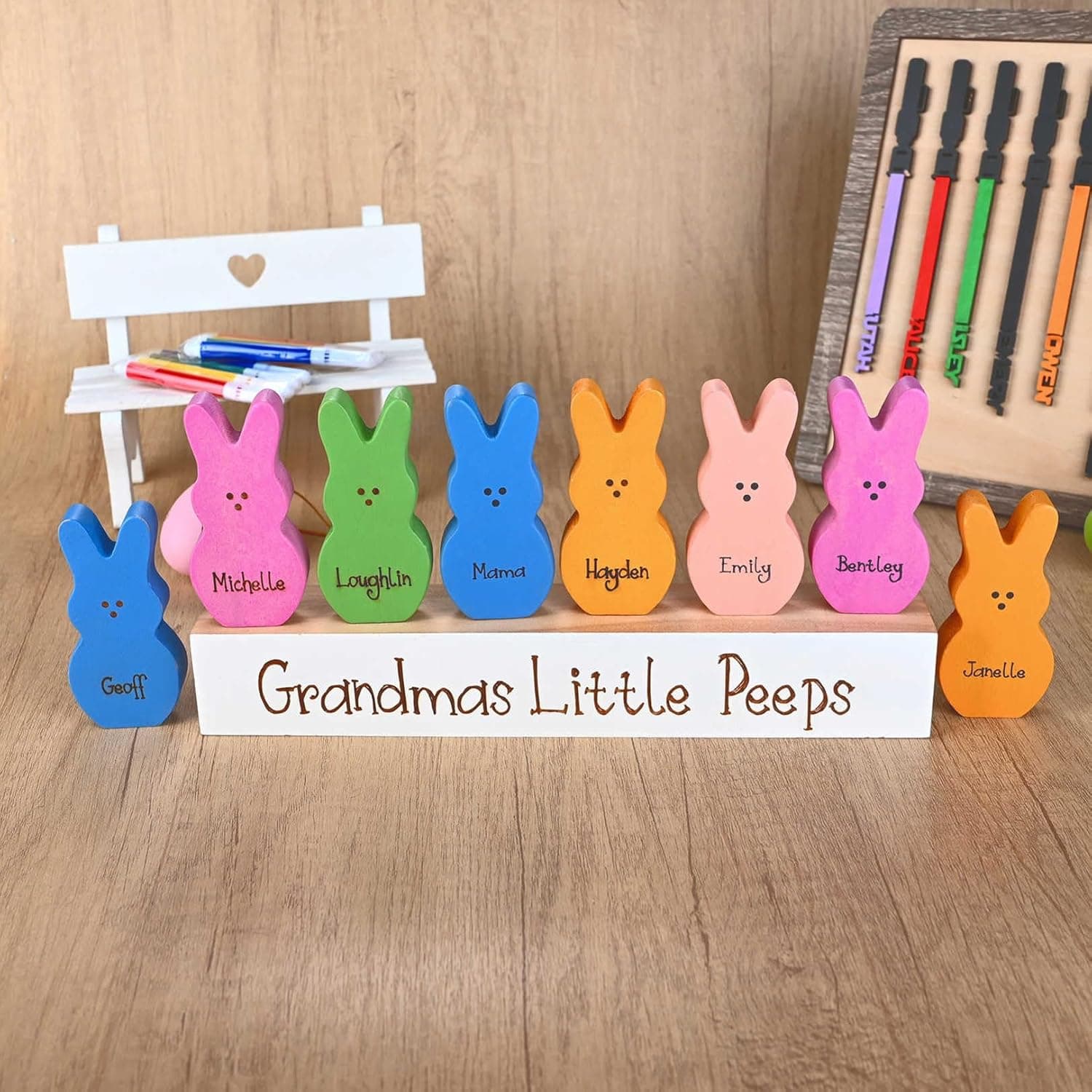 Wooden Easter Peeps Block Set - Personalized Bunny Decor thumbnail 3