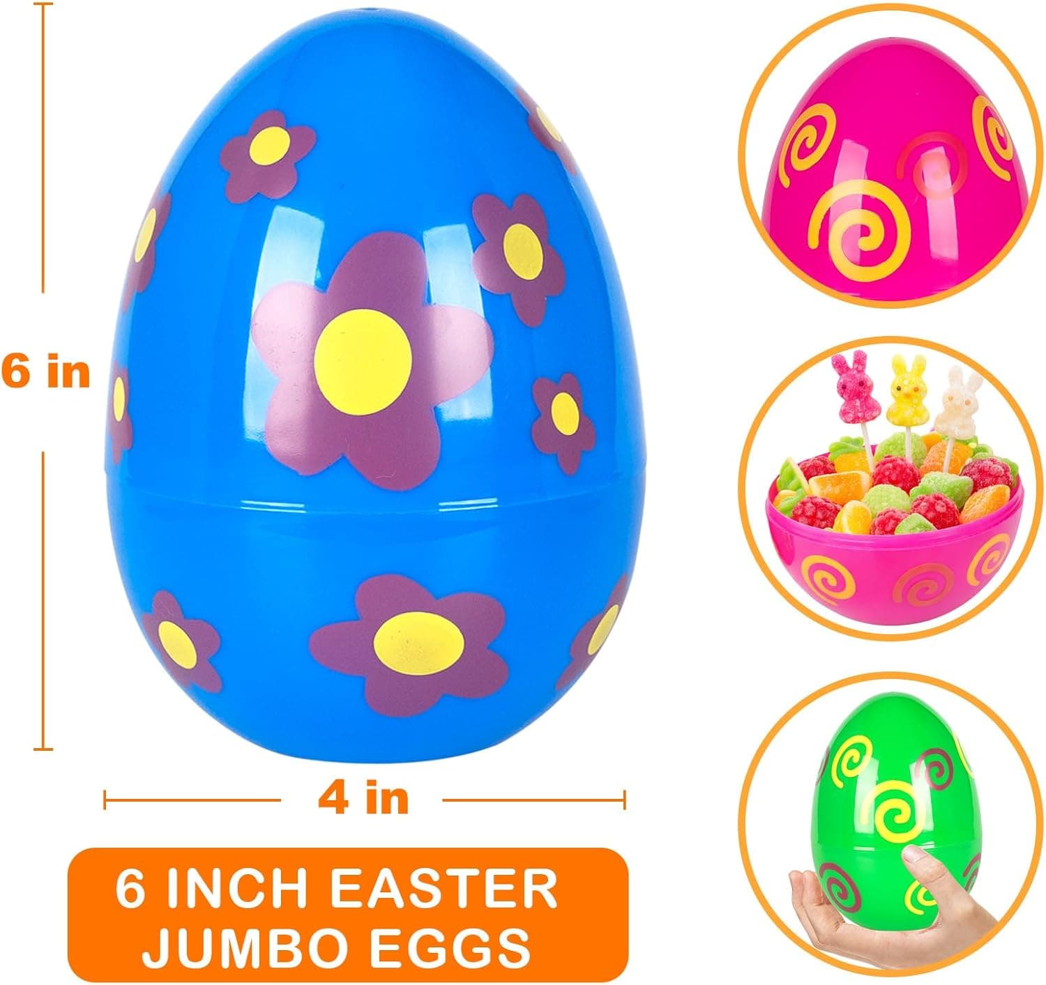 ZICZLI 12 Piece 6" Jumbo Plastic Easter Eggs thumbnail 3