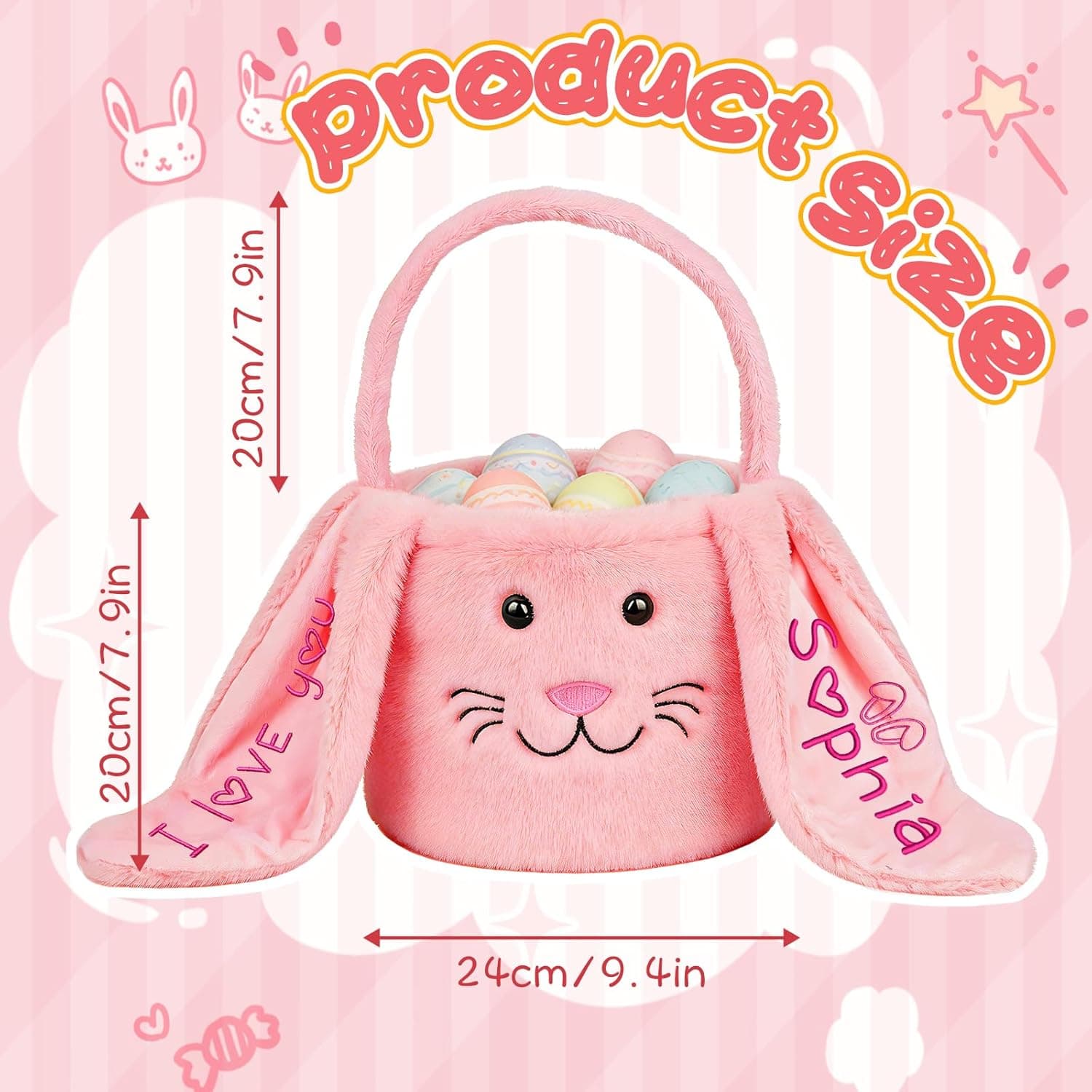 Personalized Easter Baskets for Kids, Custom Embroidered Bunny Basket with Name Boys &amp; Girls Spring Egg Hunt Tote with Long Plush Ear, Easter Gift Basket Decor Birthday Christmas Gifts : Baby thumbnail 4