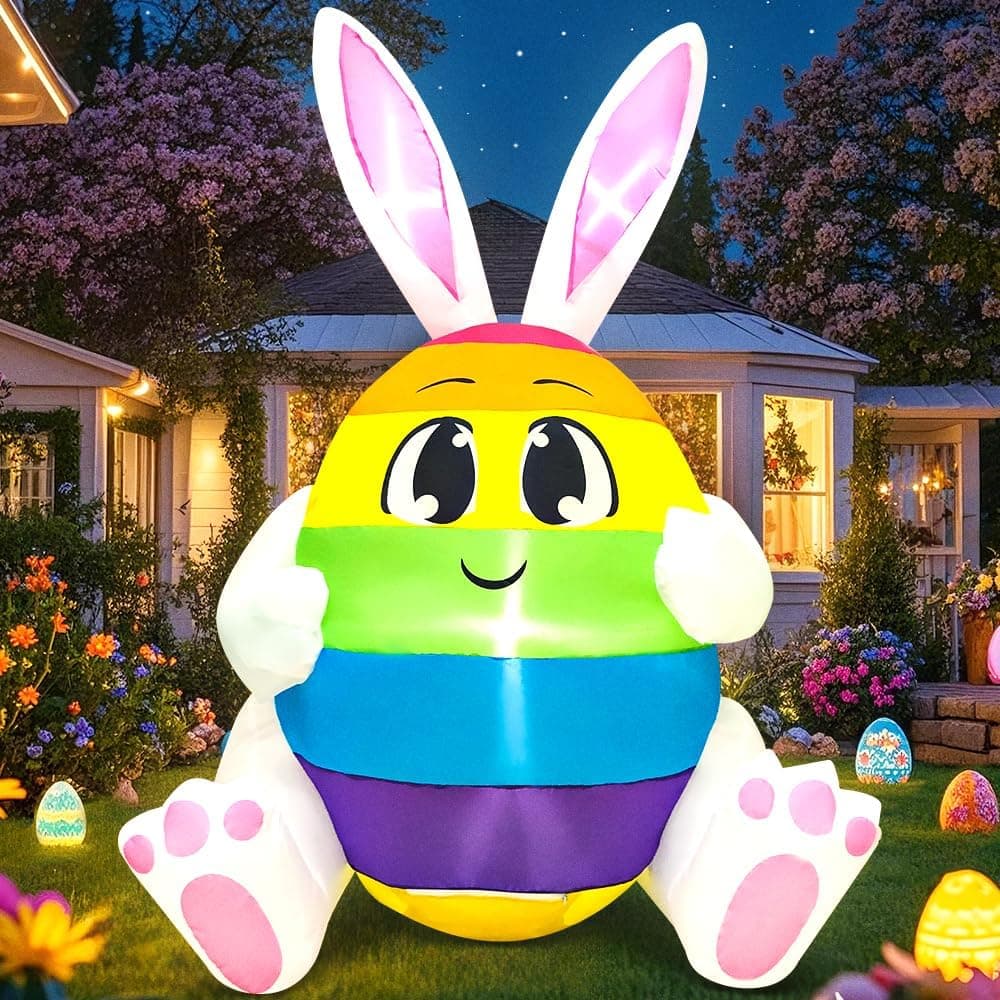 5FT Easter Inflatables Outdoor Decoration with Bunny Ears and LED Lights thumbnail 5