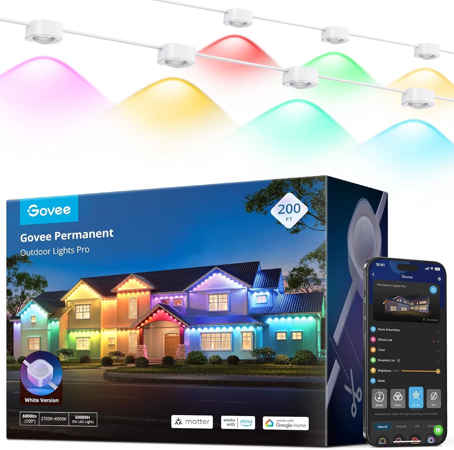 Govee Permanent Outdoor Lights Pro, 200ft with 120 RGBIC LED Lights for Daily and Accent Lighting, 75 Scene Modes for Outdoor Decor, IP67 Waterproof, Works with Alexa, Google Assistant, Matter, White - Amazon.com — Spring Gift Ideas gift idea